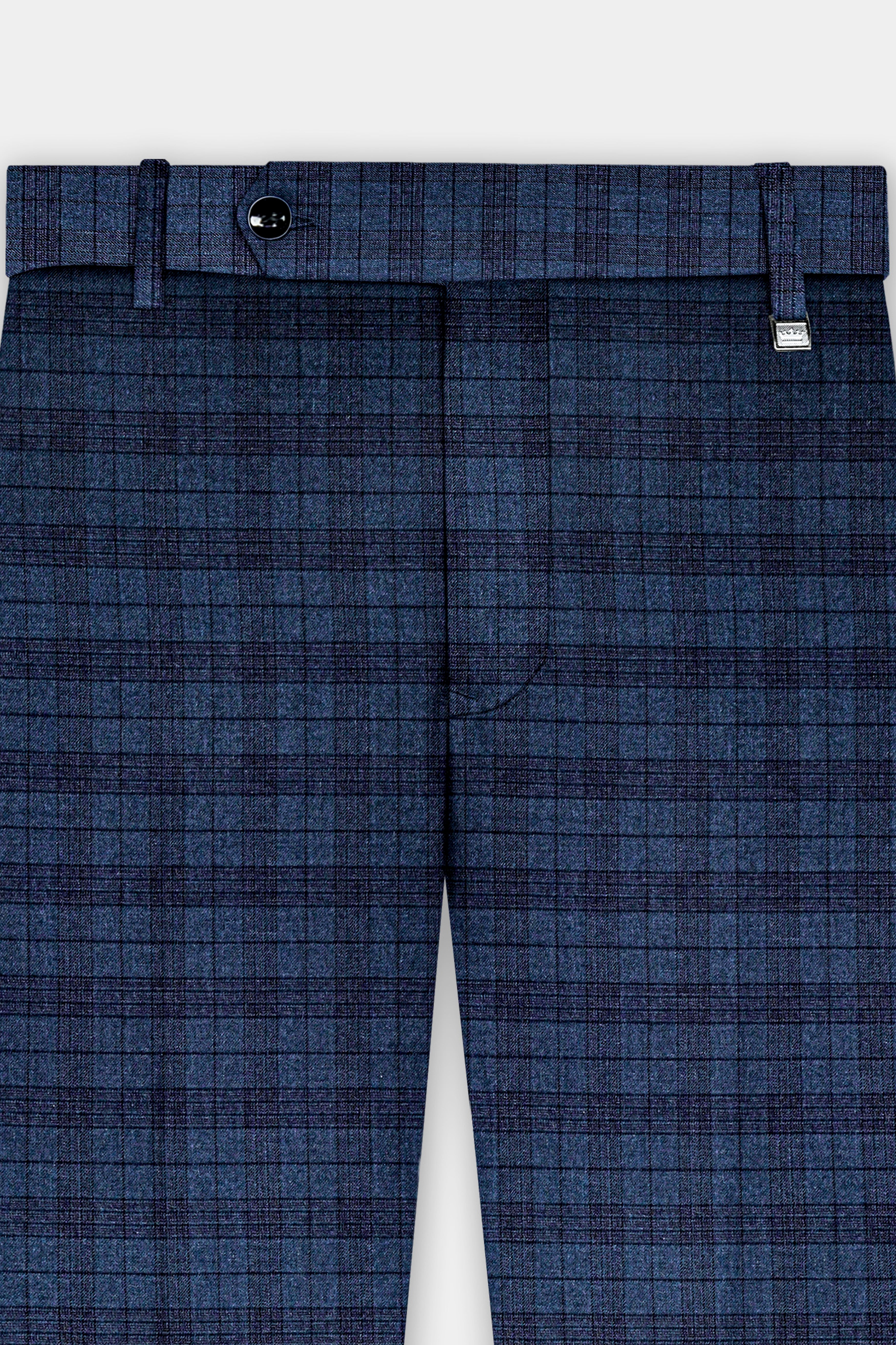 Martinique Blue Plaid Wool Blend Stretchable Waistband Pant