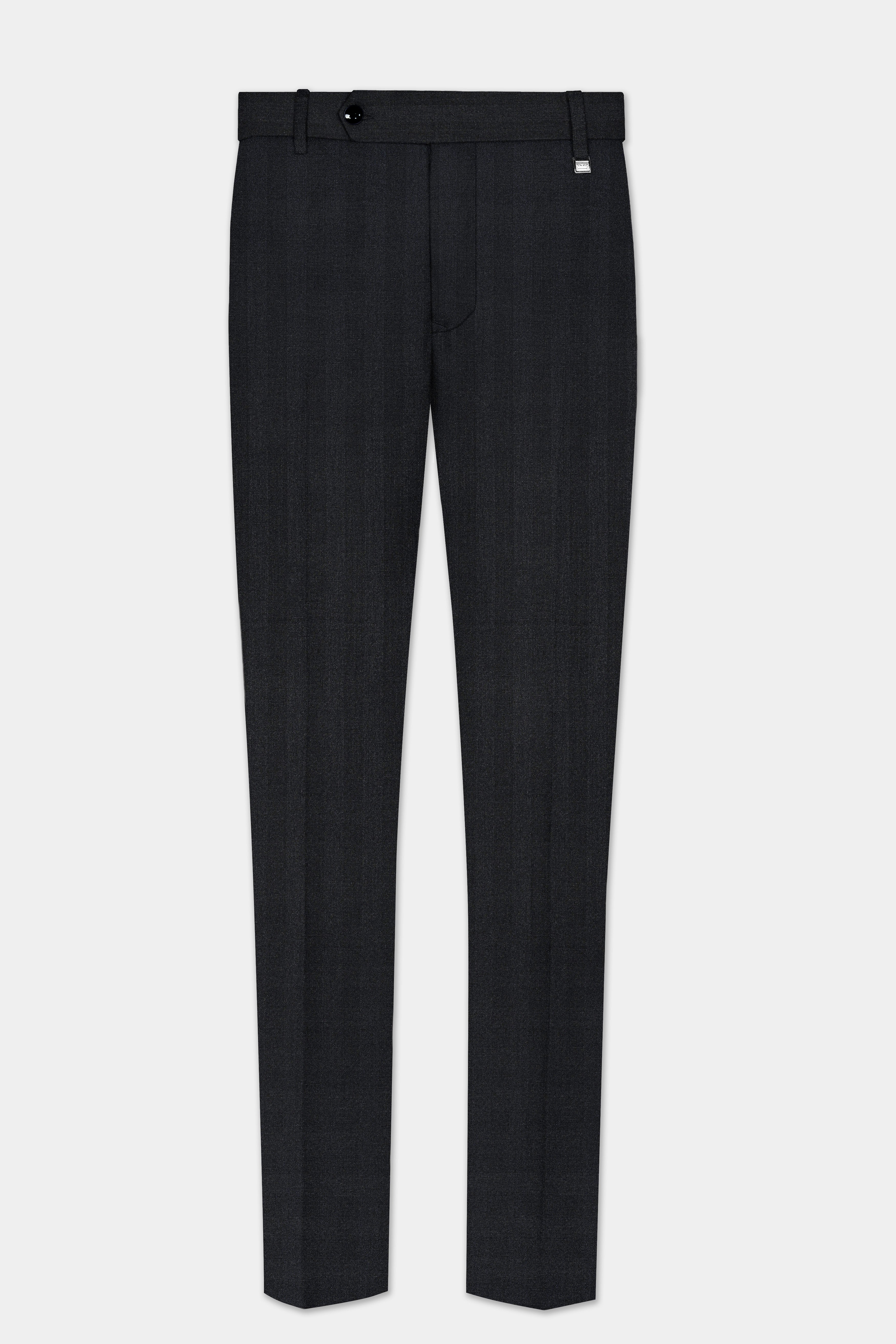 Vulcan Black Striped Wool Blend Stretchable Waistband Pant