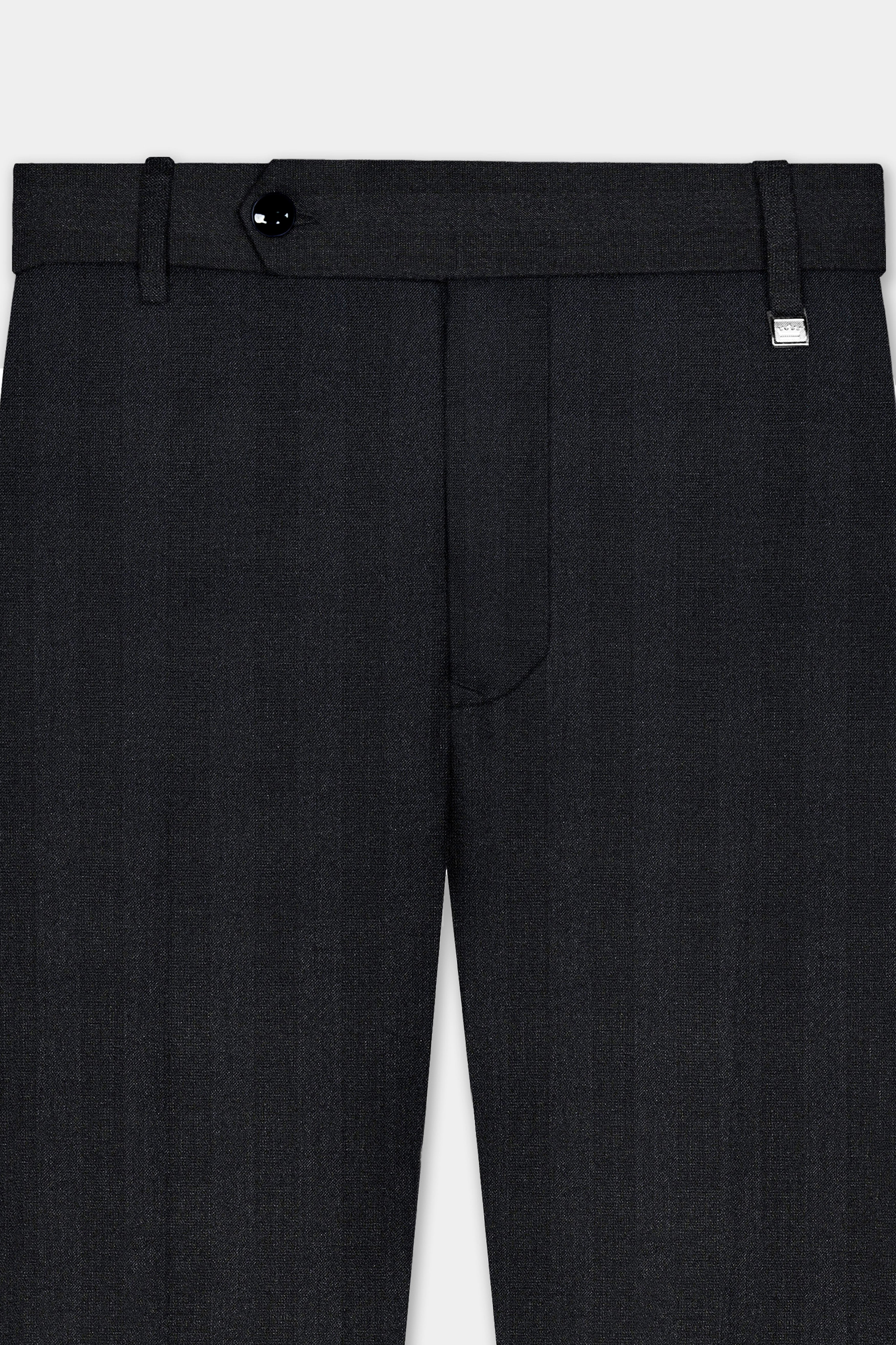 Vulcan Black Striped Wool Blend Stretchable Waistband Pant