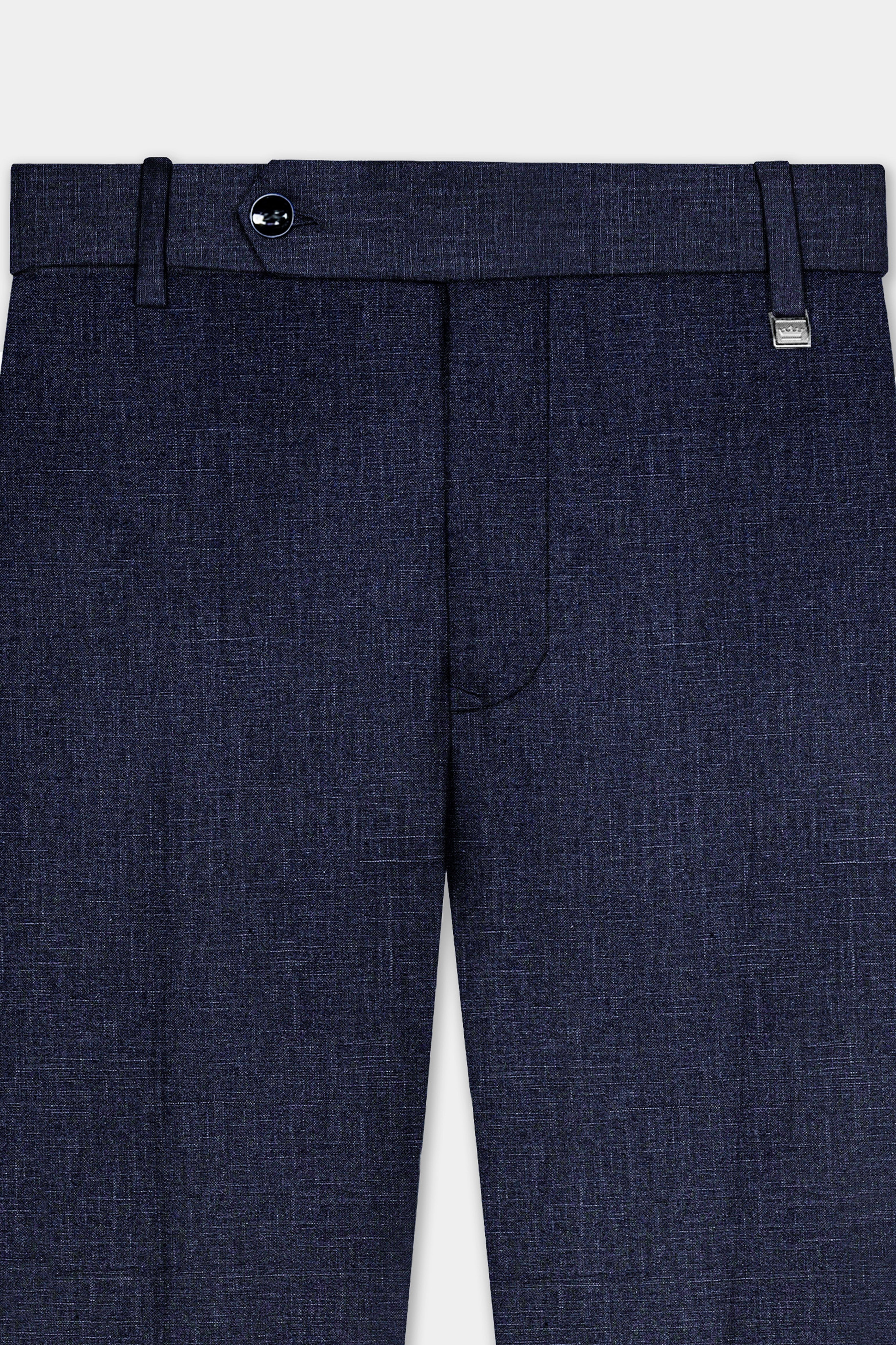 Shark Blue Textured Luxurious Linen Stretchable Waistband Pant