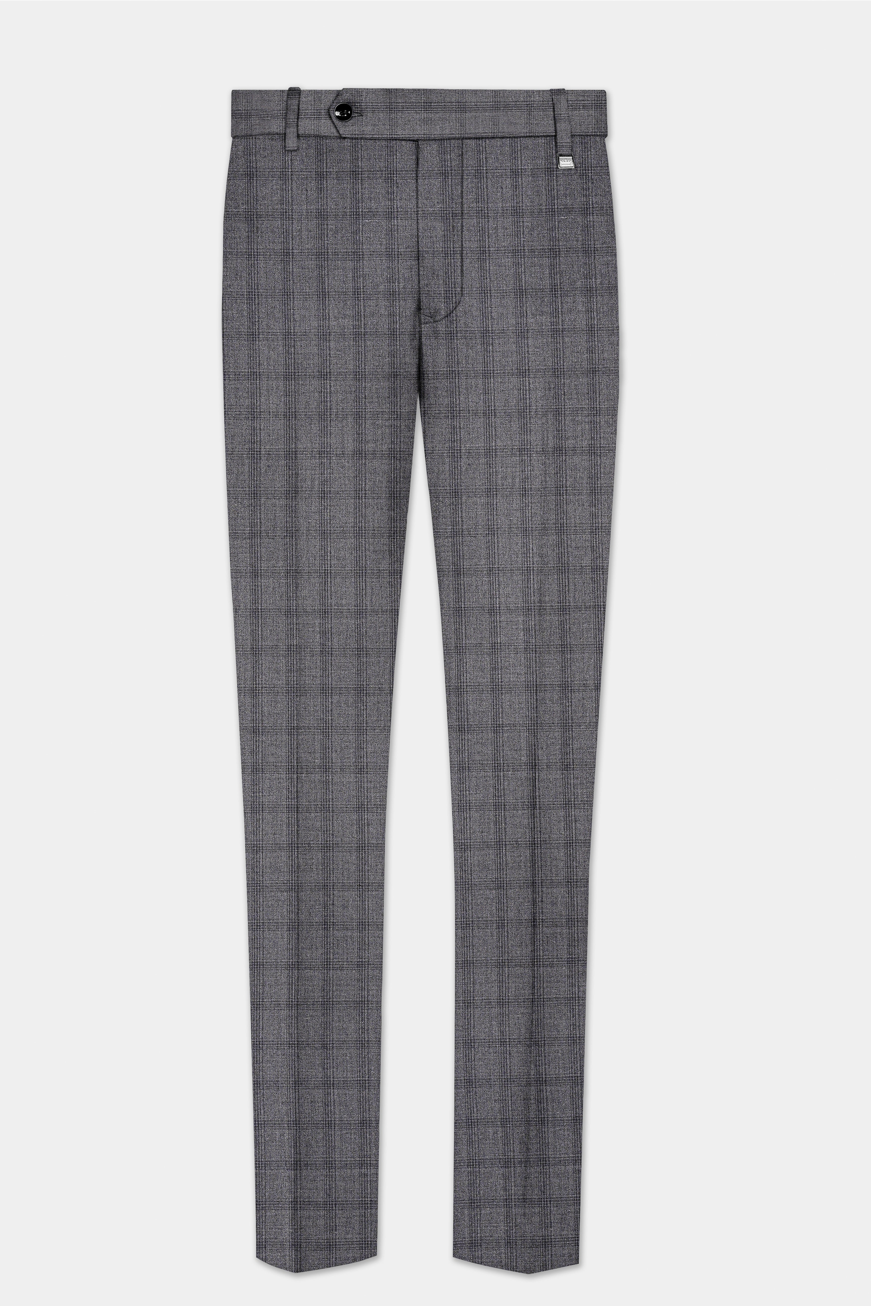 Gravel Gray Checked Wool Blend Stretchable Waistband Pant