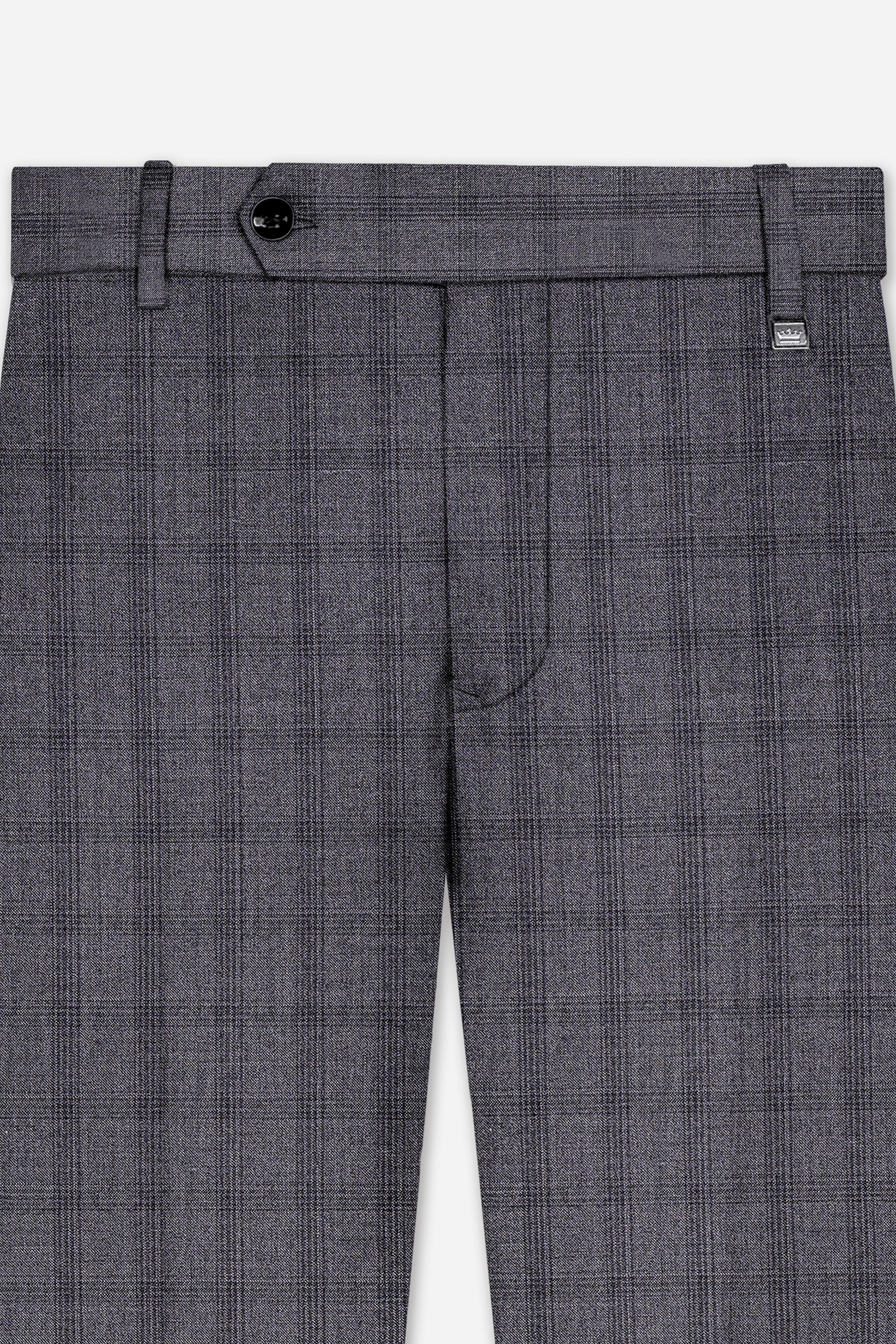 Gravel Gray Checked Wool Blend Stretchable Waistband Pant