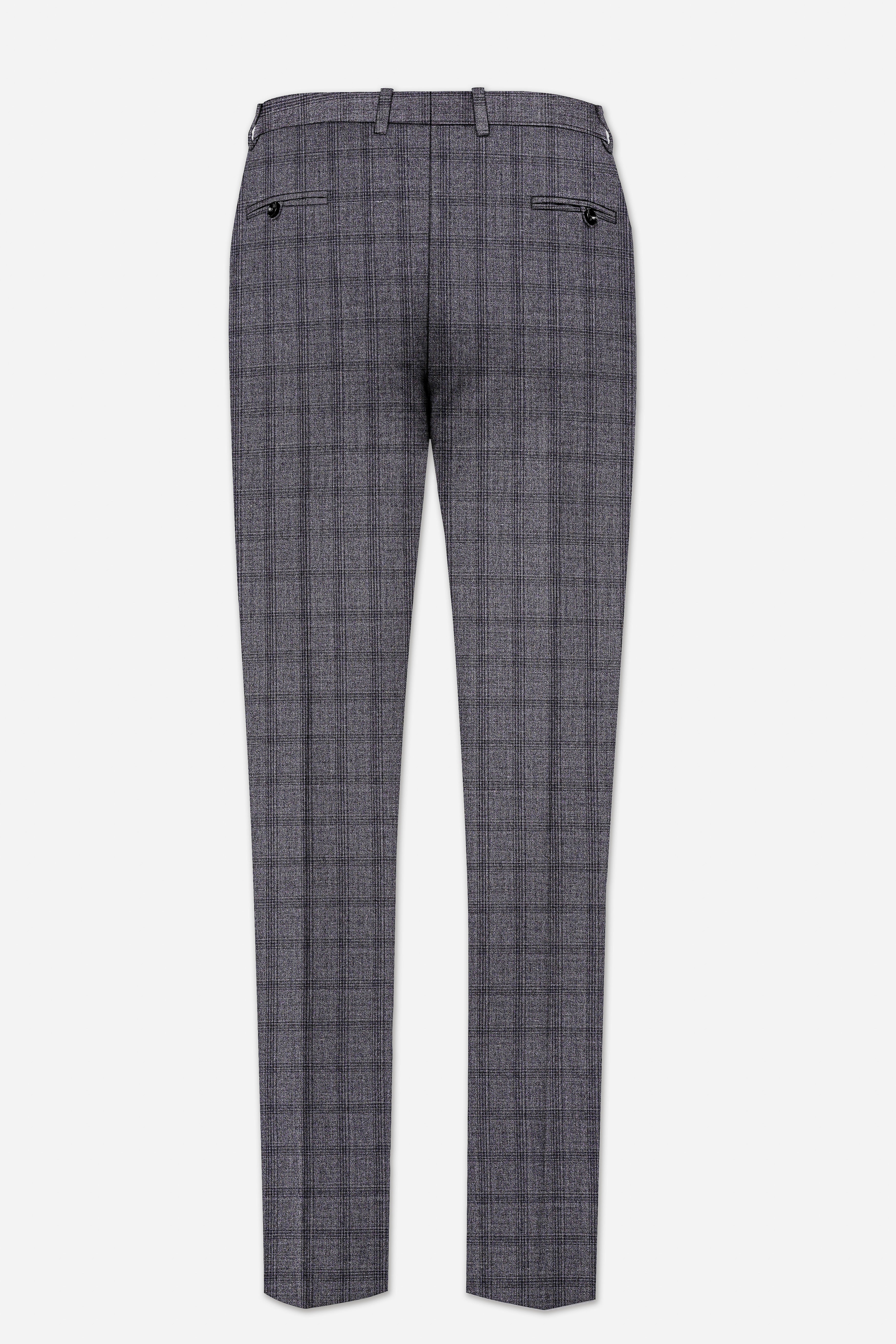 Gravel Gray Checked Wool Blend Stretchable Waistband Pant