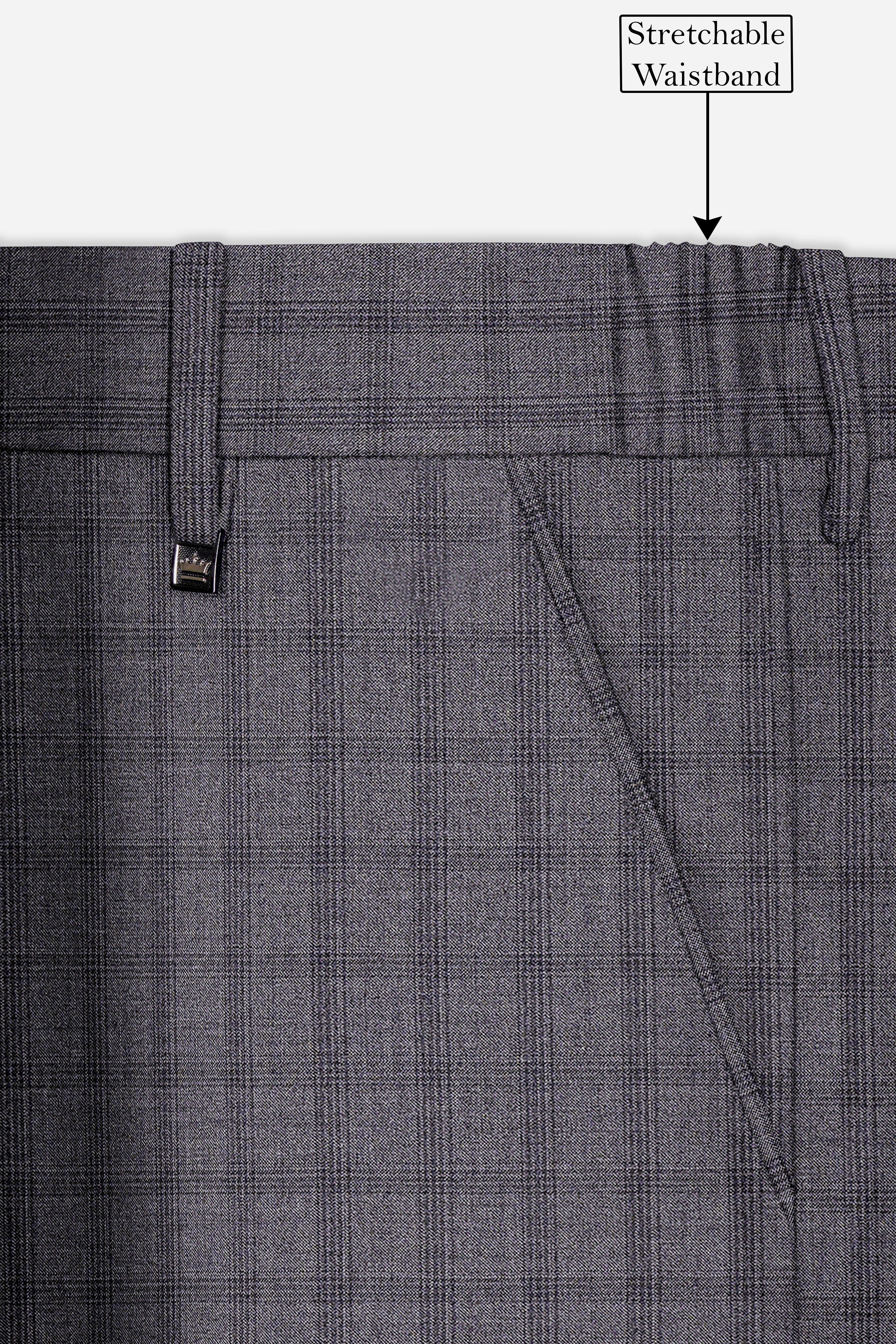 Gravel Gray Checked Wool Blend Stretchable Waistband Pant