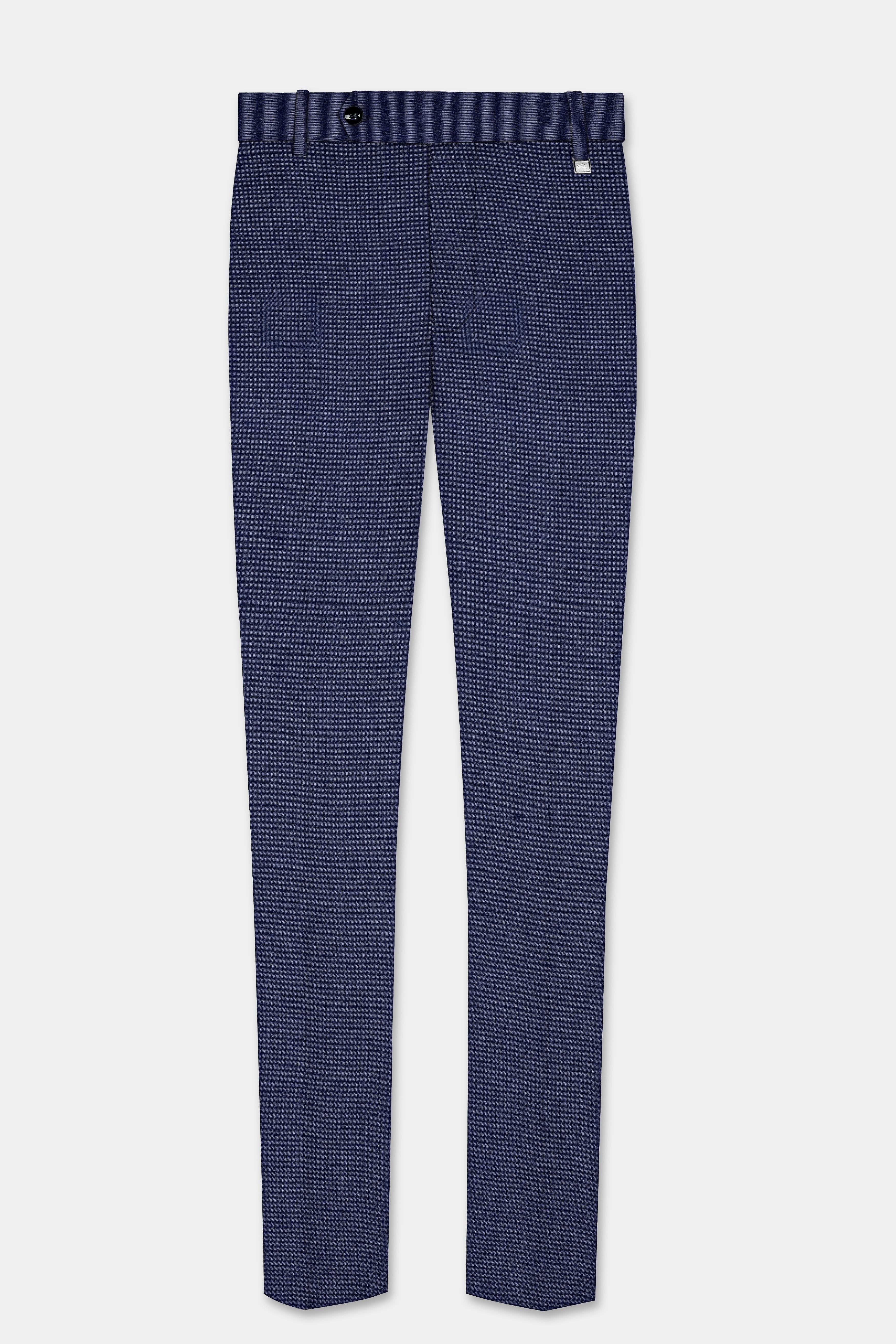 Firefly Blue Textured Wool Blend Stretchable Waistband Pant