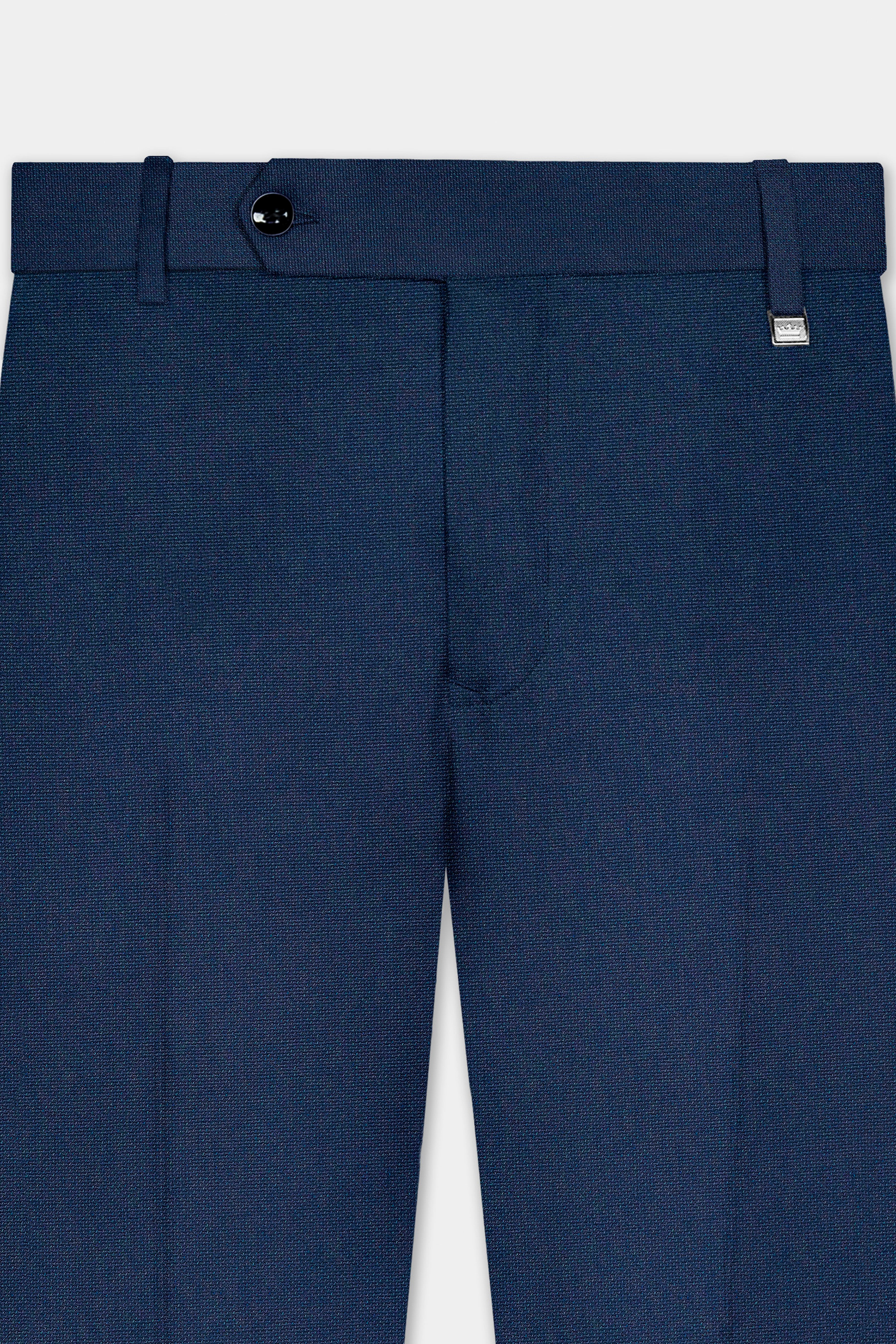 Big Stone Blue Textured Wool Blend Stretchable Waistband Pant