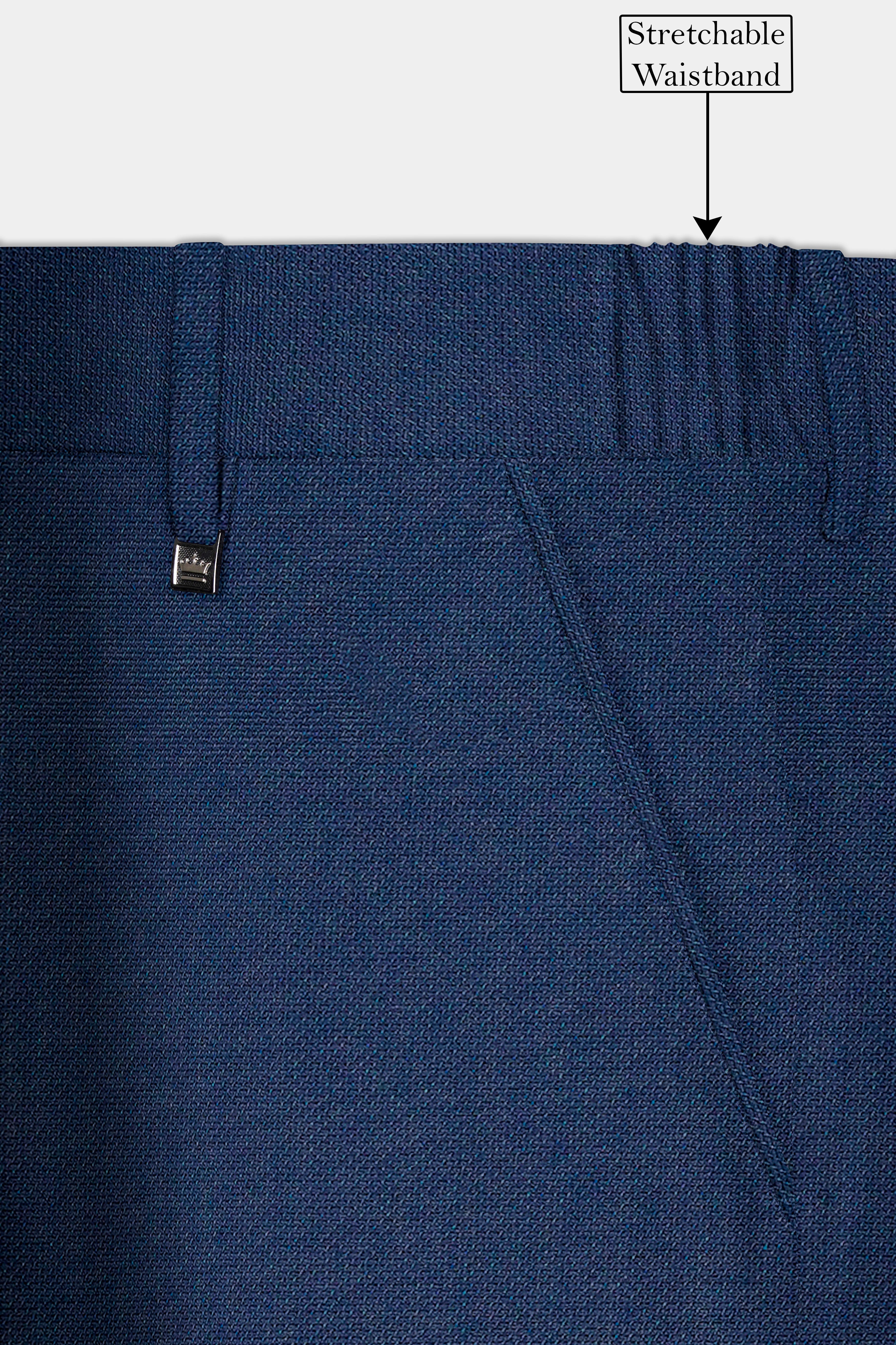 Big Stone Blue Textured Wool Blend Stretchable Waistband Pant