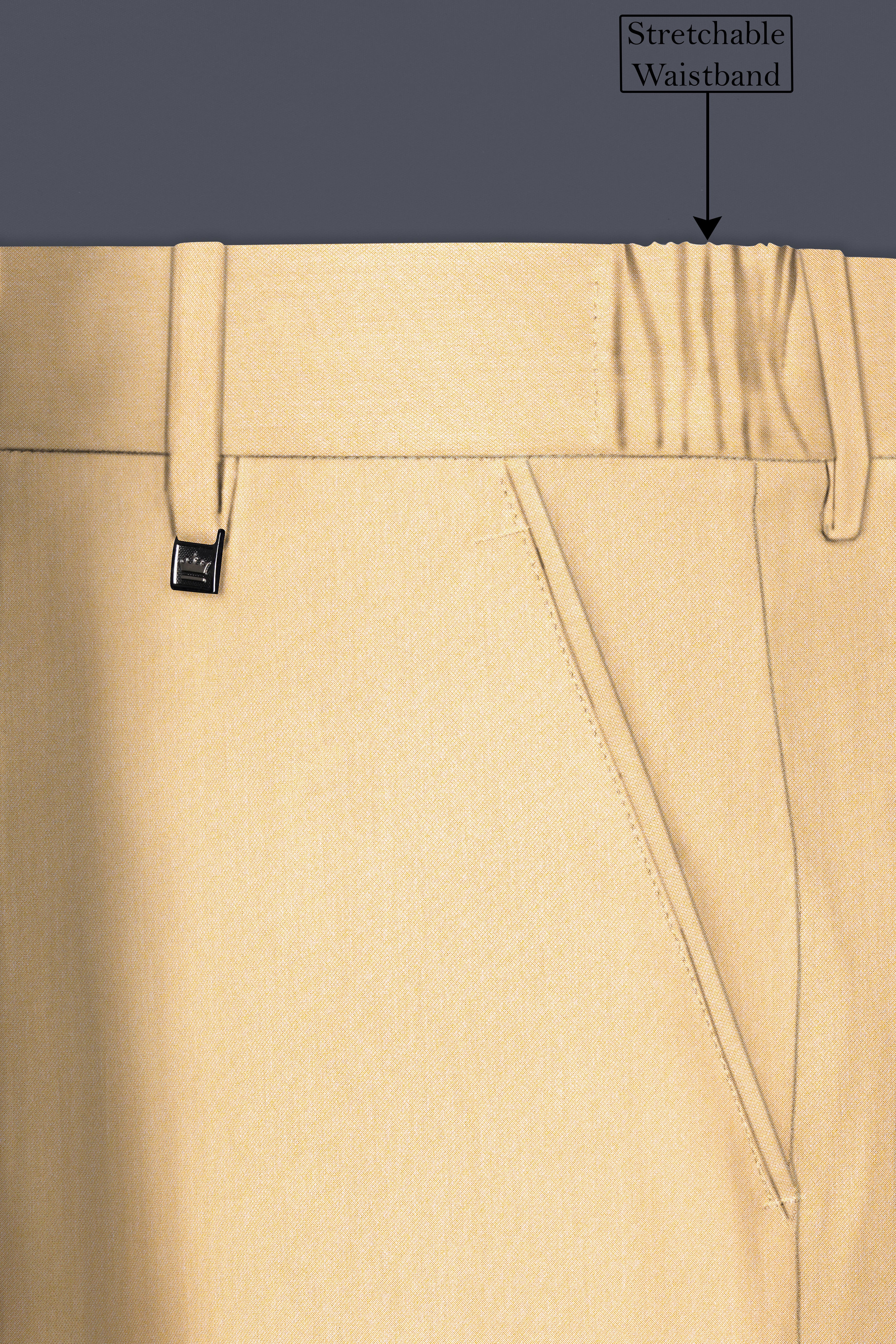 Marzipan Cream Textured Wool Blend Stretchable Waistband Pant