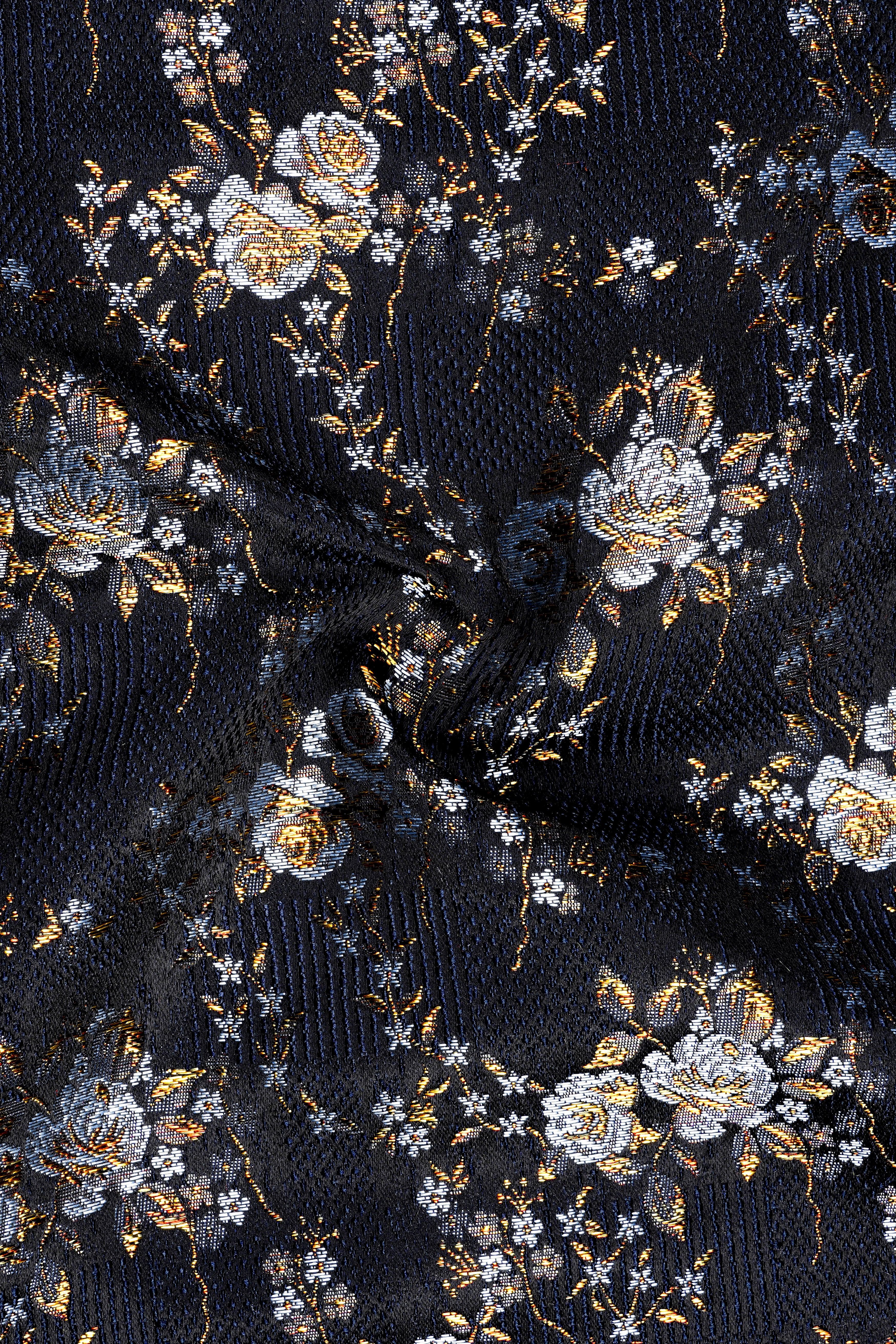 Chambray Blue with White Rose & Lily Textured  Textured Stretchable Waistband Pant