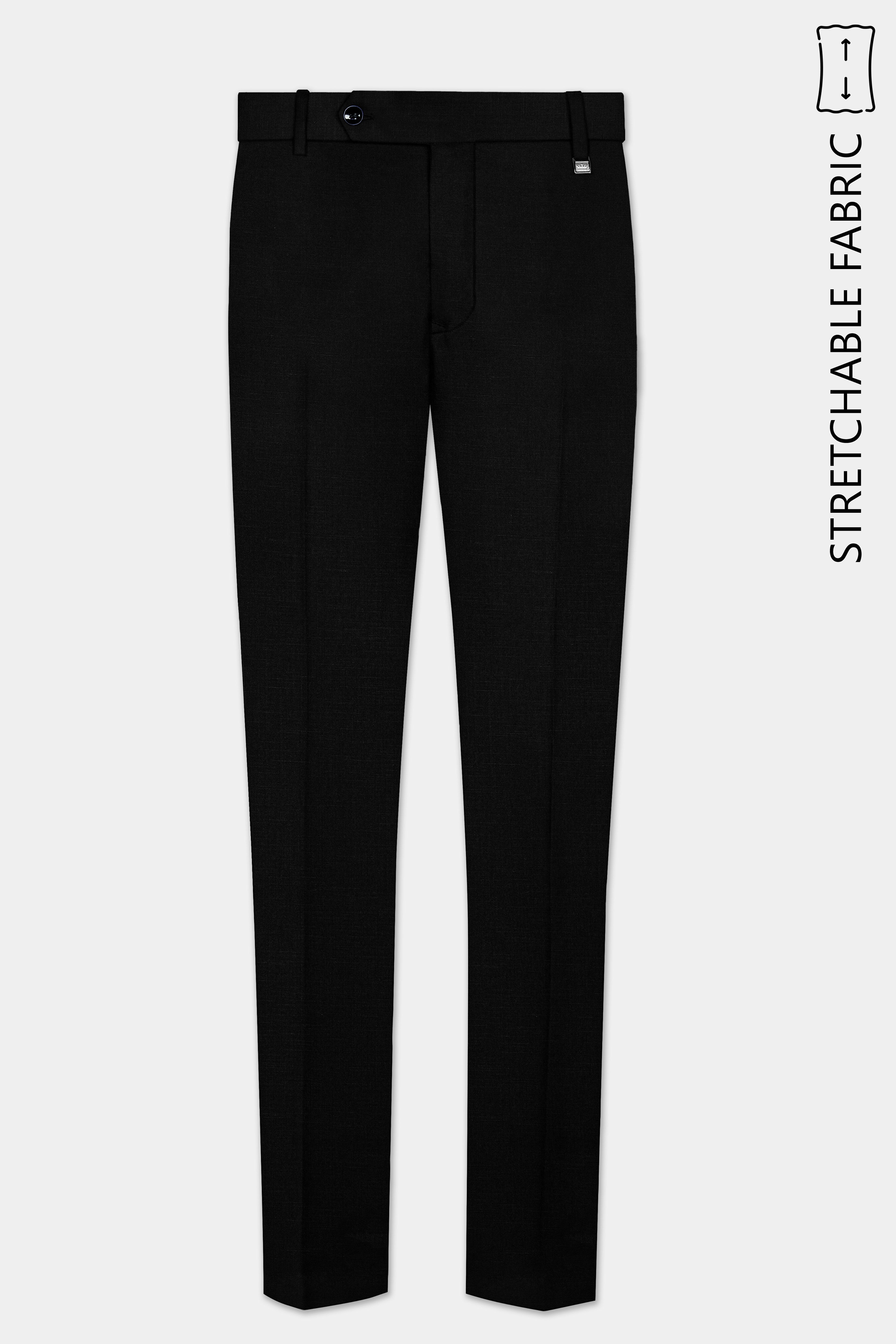 Jade Black Subtle Sheen Stretchable Waistband traveler Pants