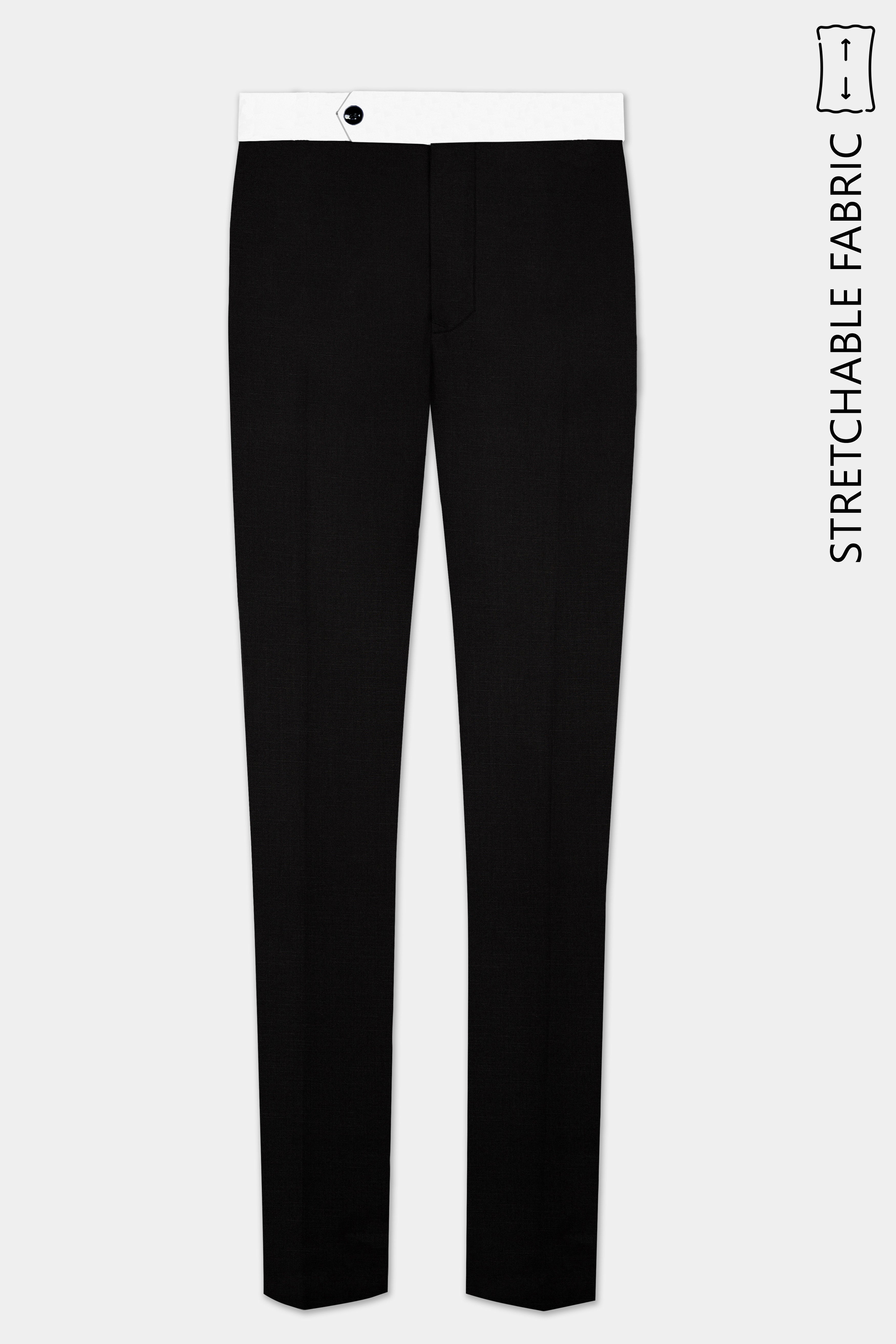 Jade Black Stretchable Subtle Sheen with White Border Patterned Designer Stretchable Waistband Pant