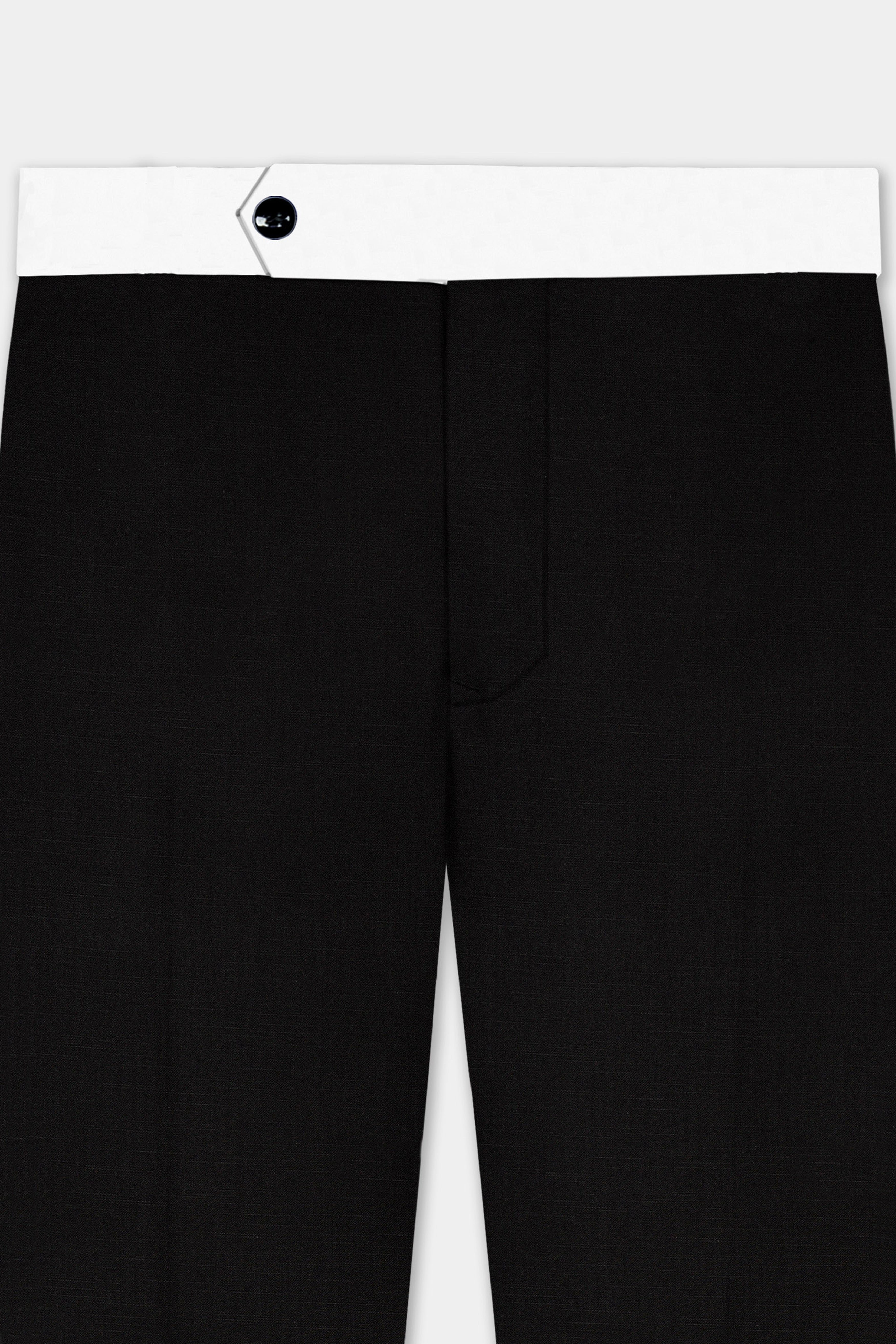 Jade Black Stretchable Subtle Sheen with White Border Patterned Designer Stretchable Waistband Pant