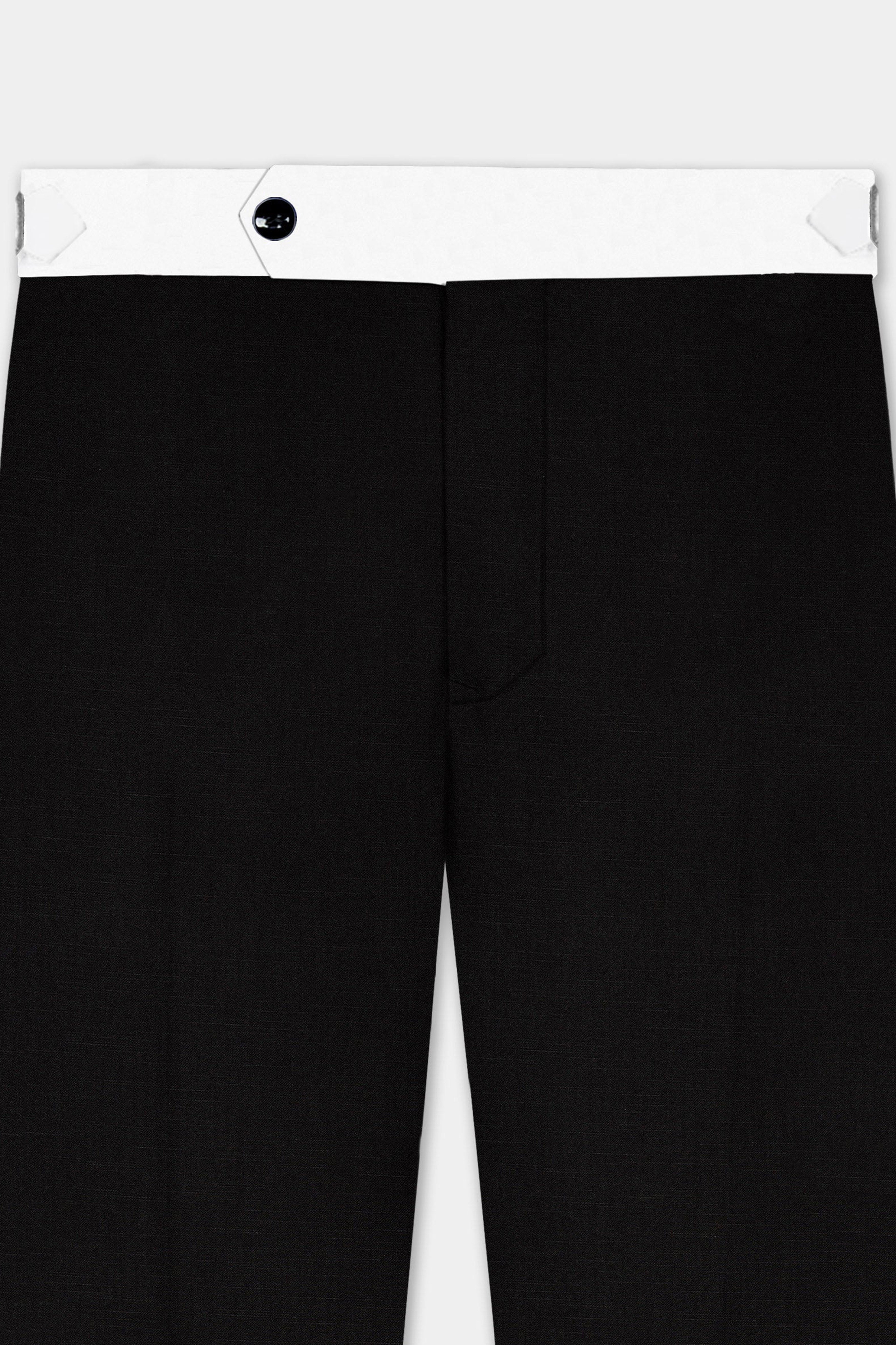 Jade Black Stretchable Subtle Sheen with White Border Patterned Designer Stretchable Waistband Pant