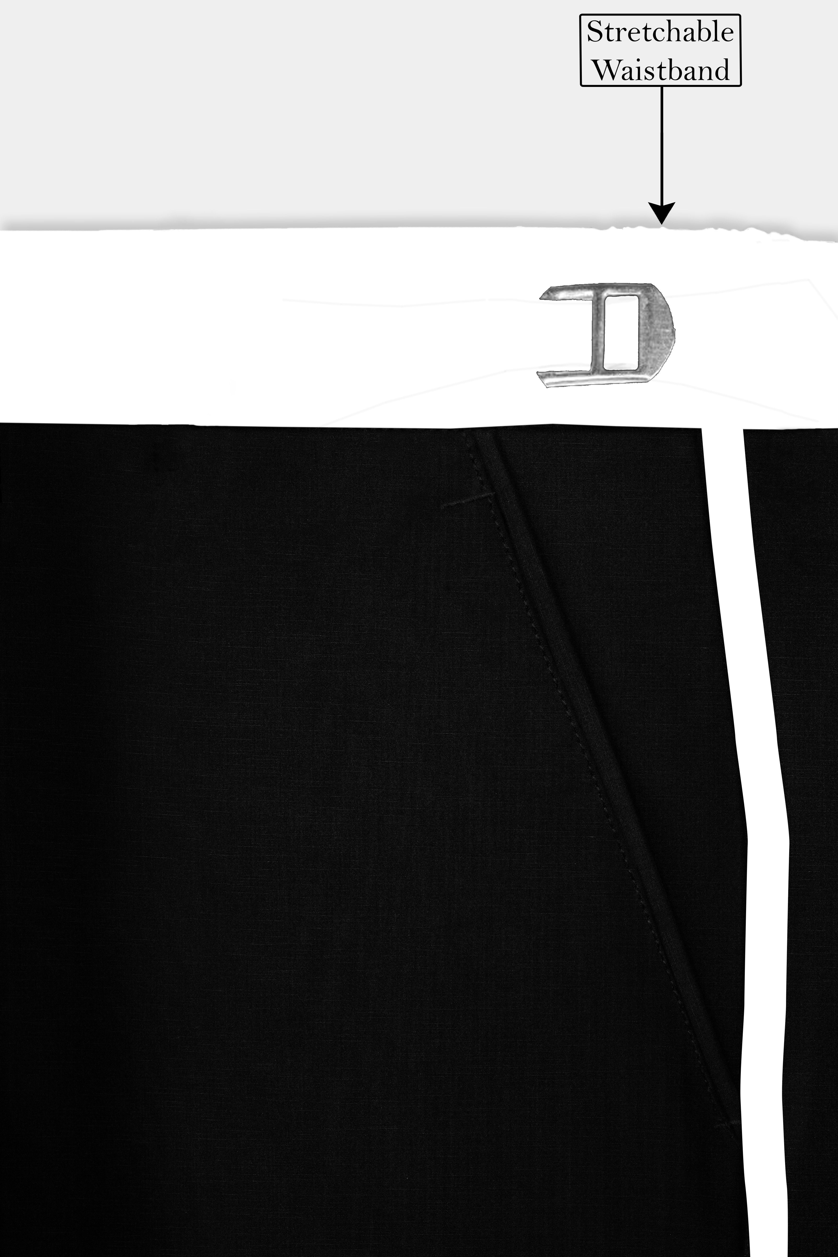 Jade Black Stretchable Subtle Sheen with White Border Patterned Designer Stretchable Waistband Pant