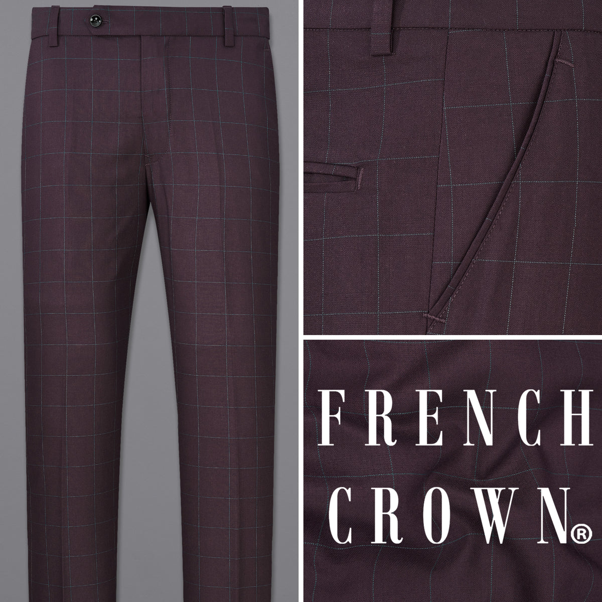 Thunder Maroon Checks-Plaid Regular Fit Terry-Rayon Pant For Men