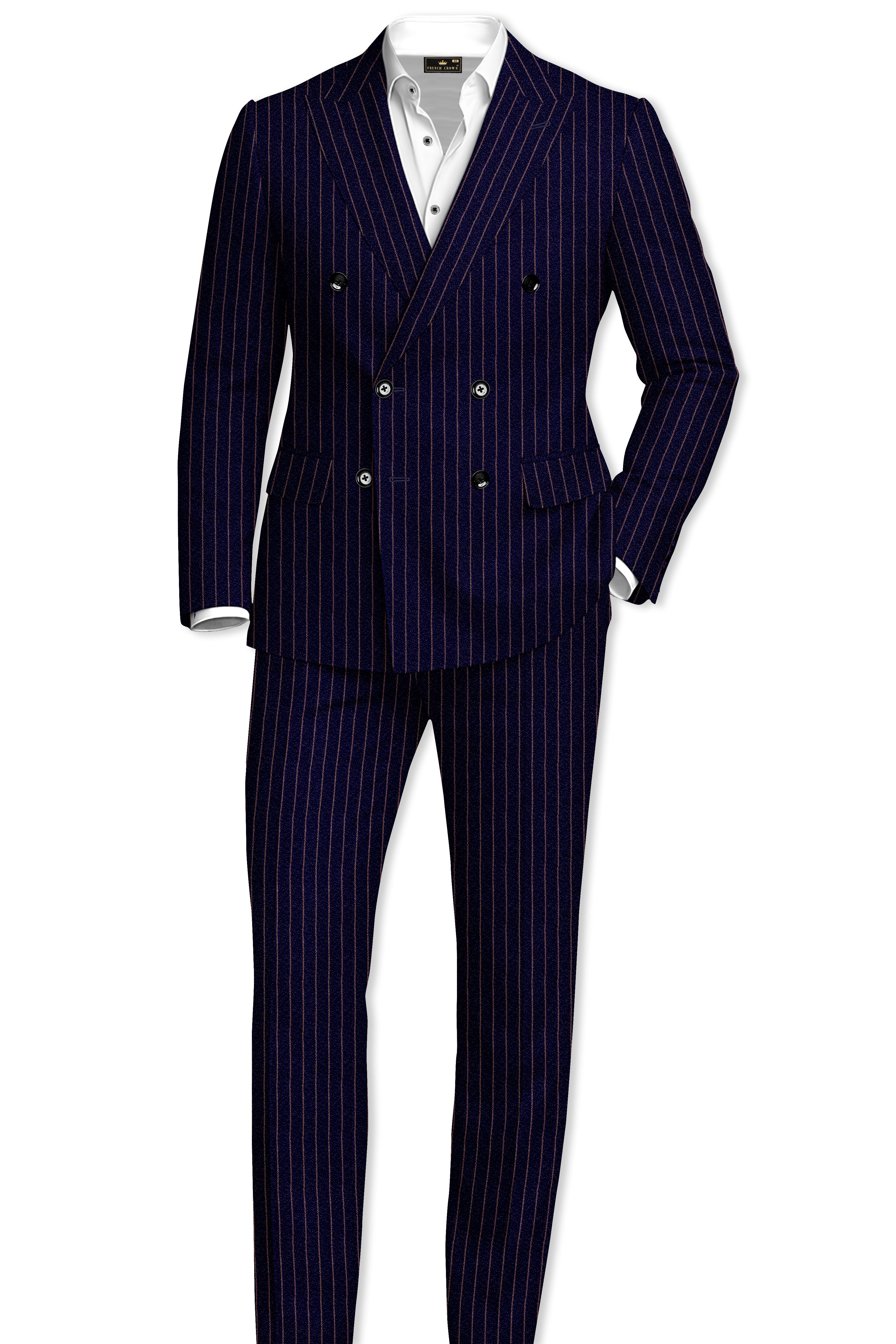 Tuna Navy Blue with Coral Reef Brown Striped Pants