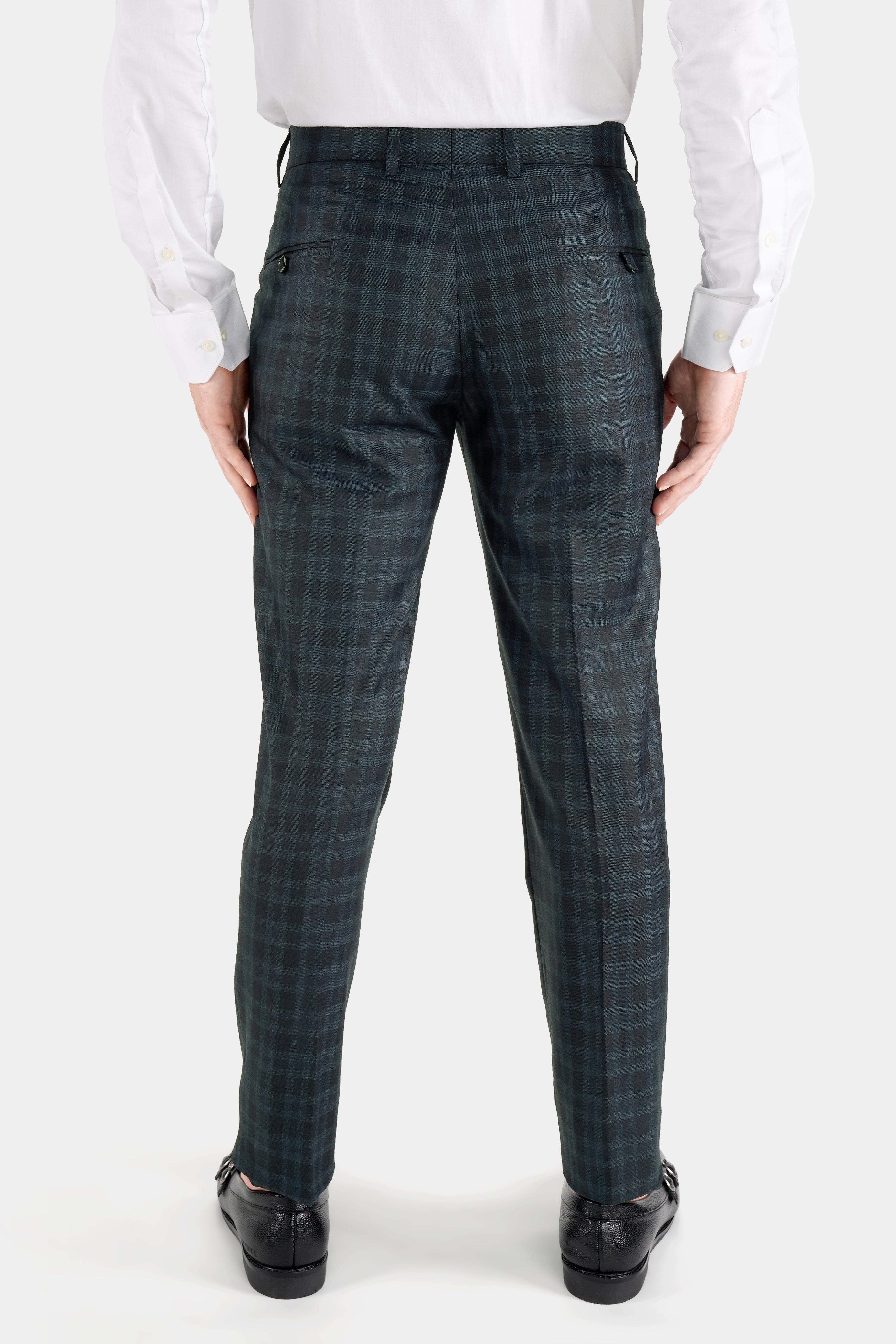 Baltic Sea Blue with Tuna Navy Blue Checkered Wool Rich Pant T2738-28, T2738-30, T2738-32, T2738-34, T2738-36, T2738-38, T2738-40, T2738-42, T2738-44
