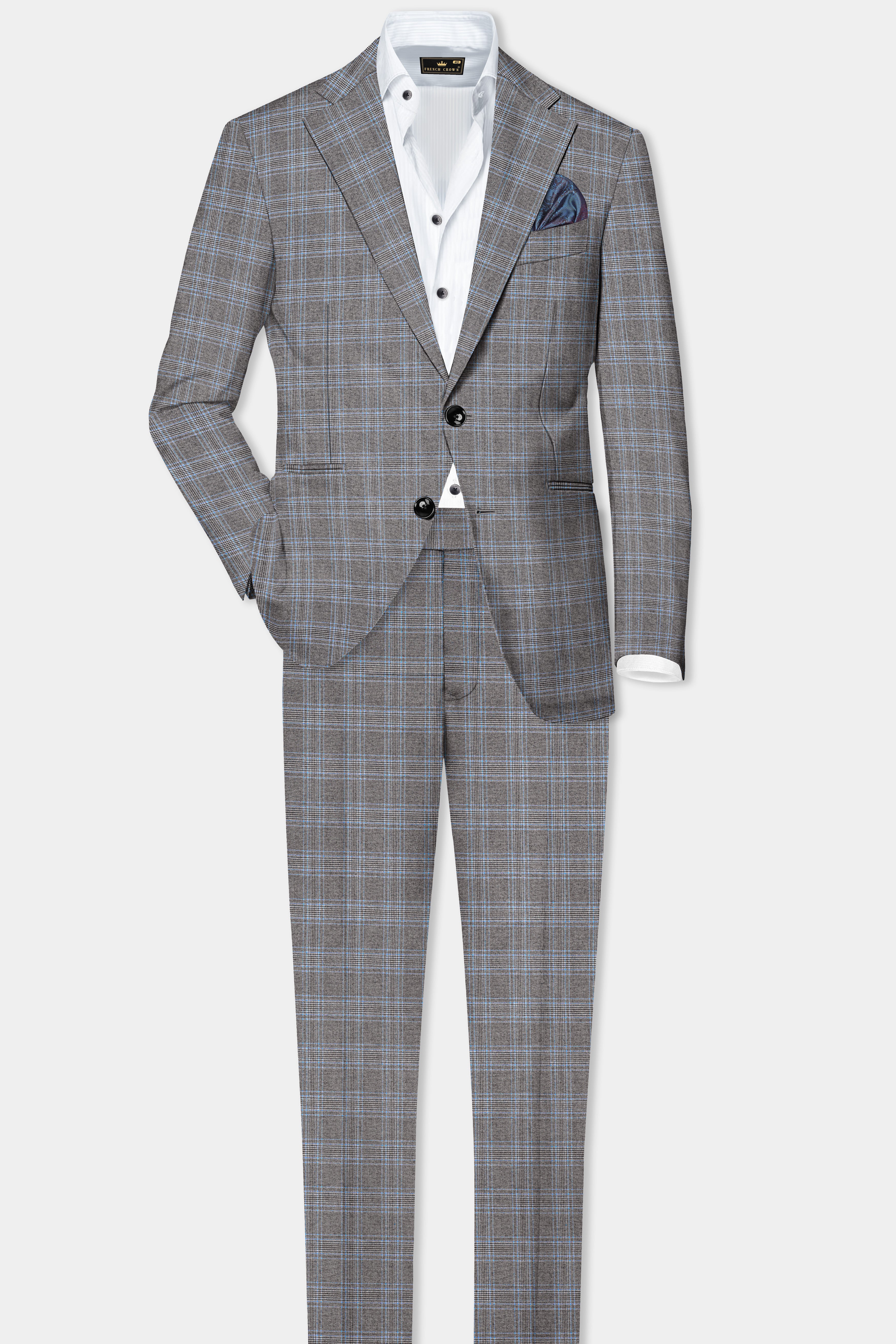 Dorado Blue with Casper Gray Plaid Wool Rich Pant