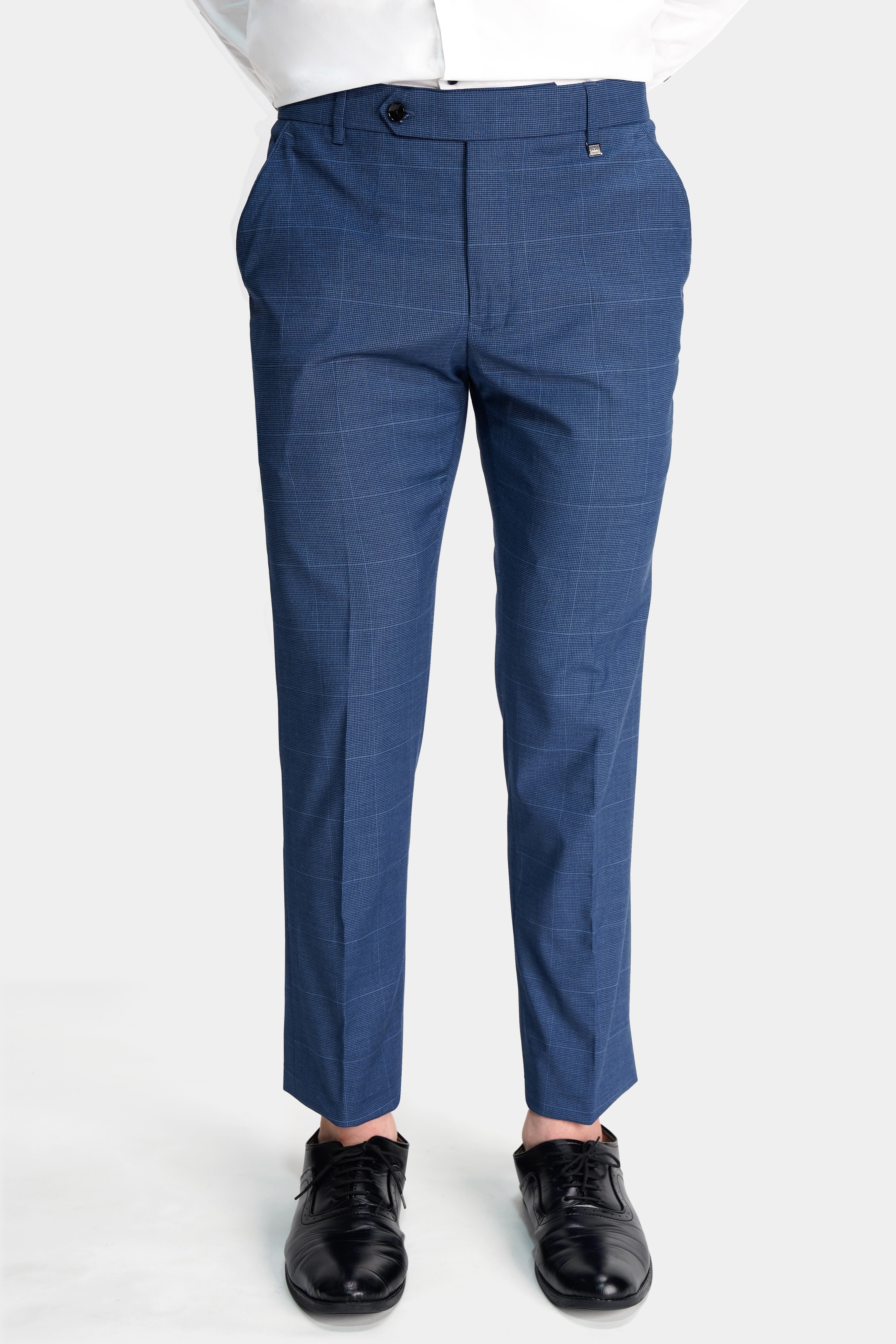 Gun Powder Blue Windowpane Wool Rich Stretchable traveler Pant T2760-28, T2760-30, T2760-32, T2760-34, T2760-36, T2760-38, T2760-40, T2760-42, T2760-44