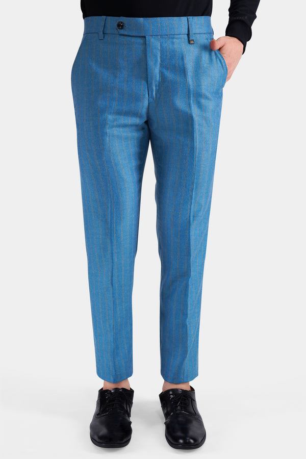 Wedgewood Blue Subtle Striped Tweed Pant