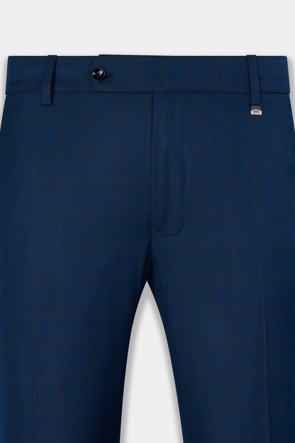 Tangaroa Blue and Subtle Black Checkered Wool Rich Pant T2871-28, T2871-30, T2871-32, T2871-34, T2871-36, T2871-38, T2871-40, T2871-42, T2871-44