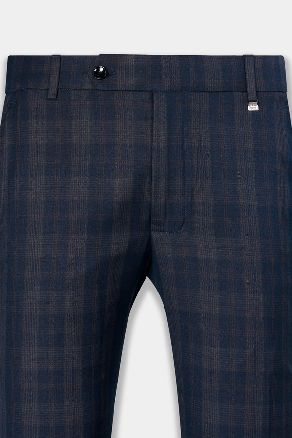 Admiral Blue and Cinereous Brown Plaid Wool Rich Pant