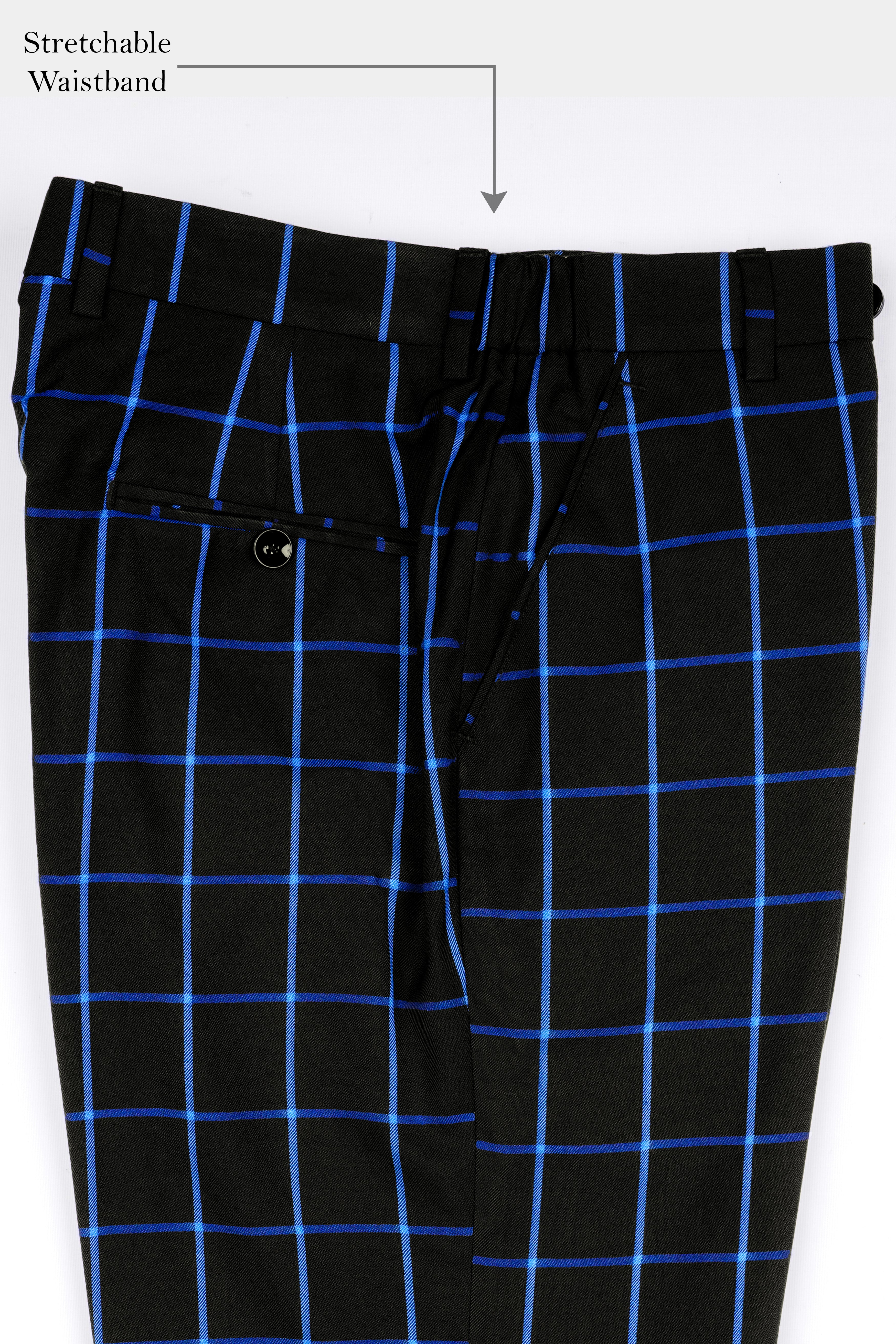 Jade Black with Cerulean Blue Windowpane Wool Rich Pant T2897-SW-28, T2897-SW-30, T2897-SW-32, T2897-SW-34, T2897-SW-36, T2897-SW-38, T2897-SW-40, T2897-SW-42, T2897-SW-44