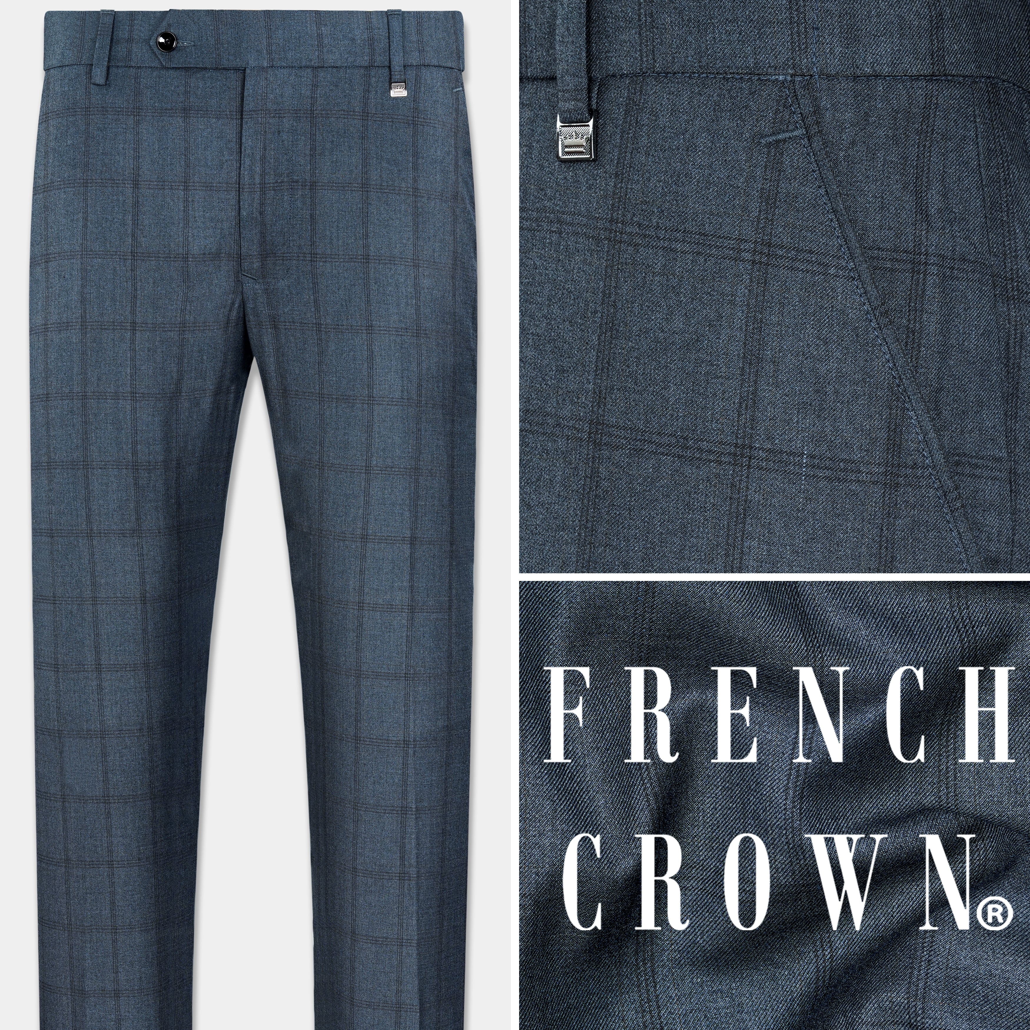 Bayoux Gray Checks-Plaid Premium Wool-Blend Pant For Men