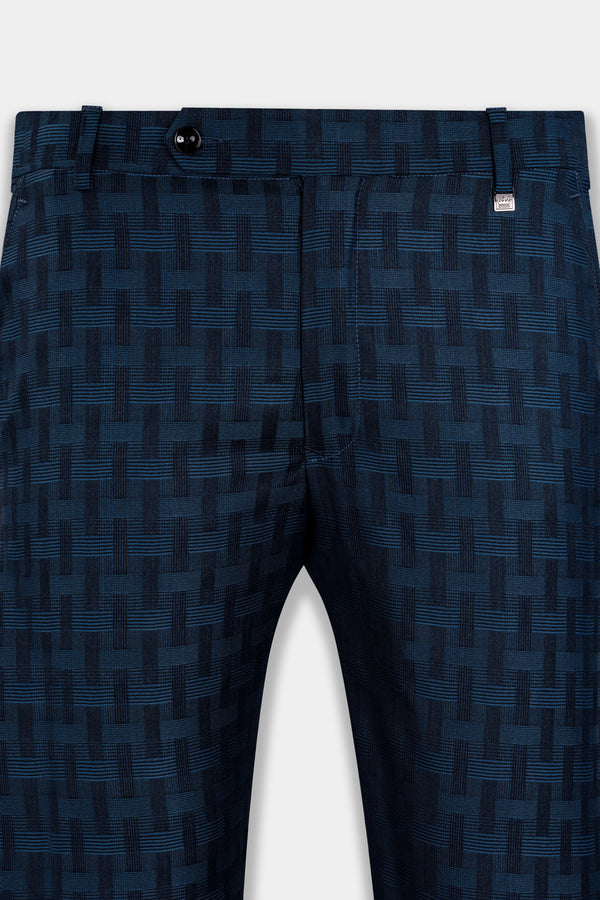 Midnight Blue with Nile Blue Jacquard Textured Pant
