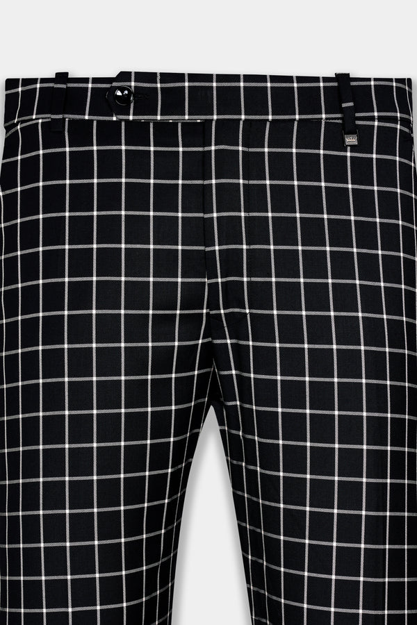 Jade Black and White Checkered Wool Rich Stretchable Pant