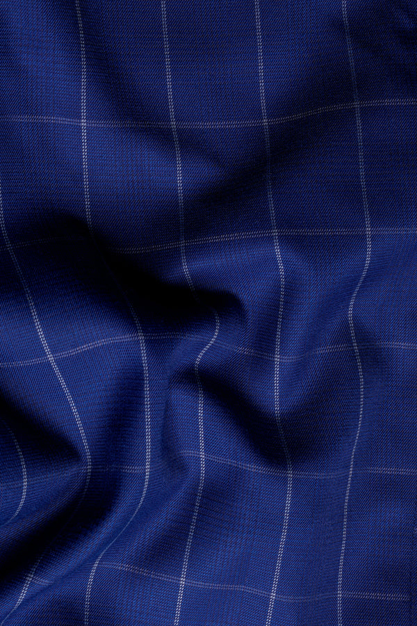 Lapis Blue Windowpane Wool Rich Stretchable Pant