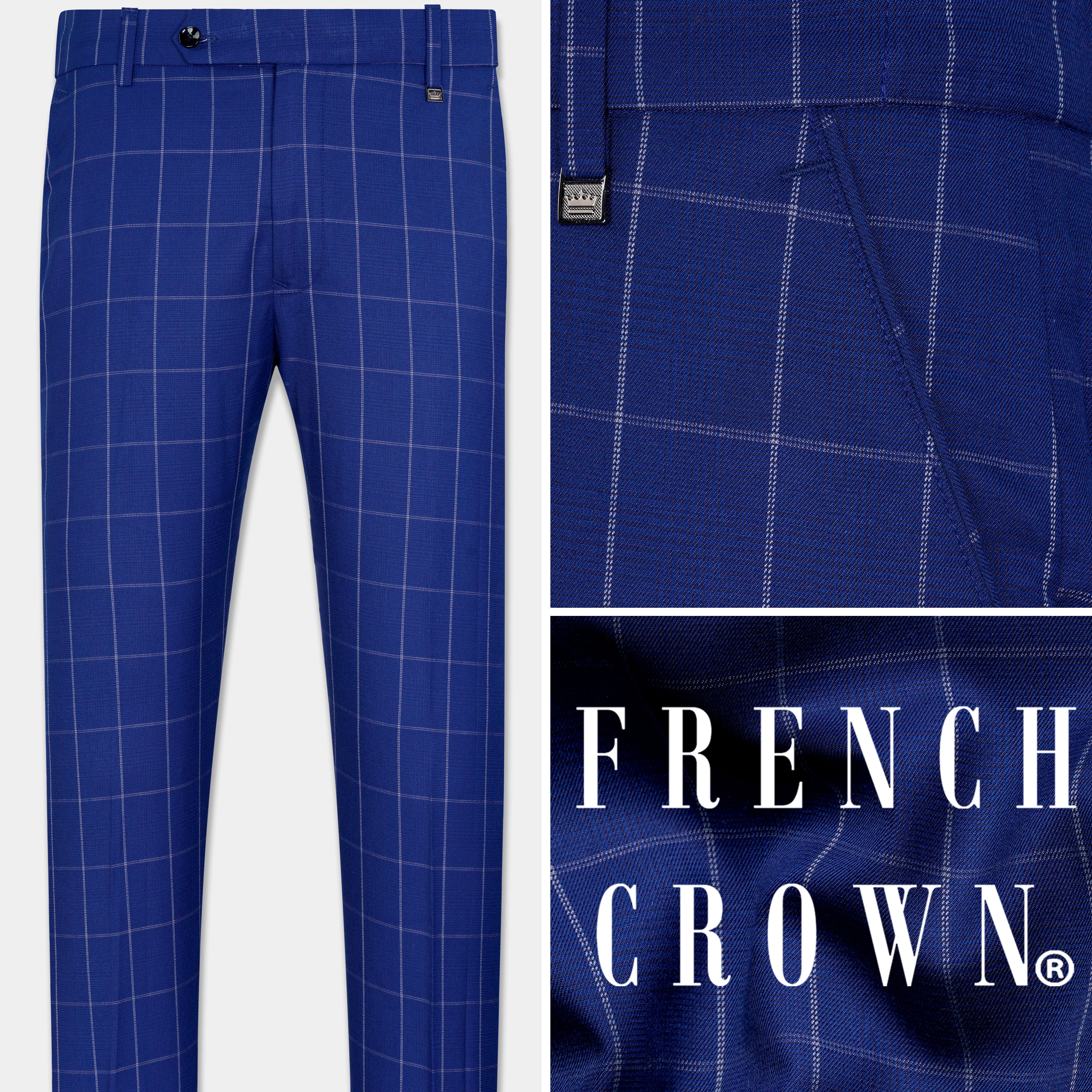 Lapis Blue Checks-Plaid Premium wool blend Pant For Men