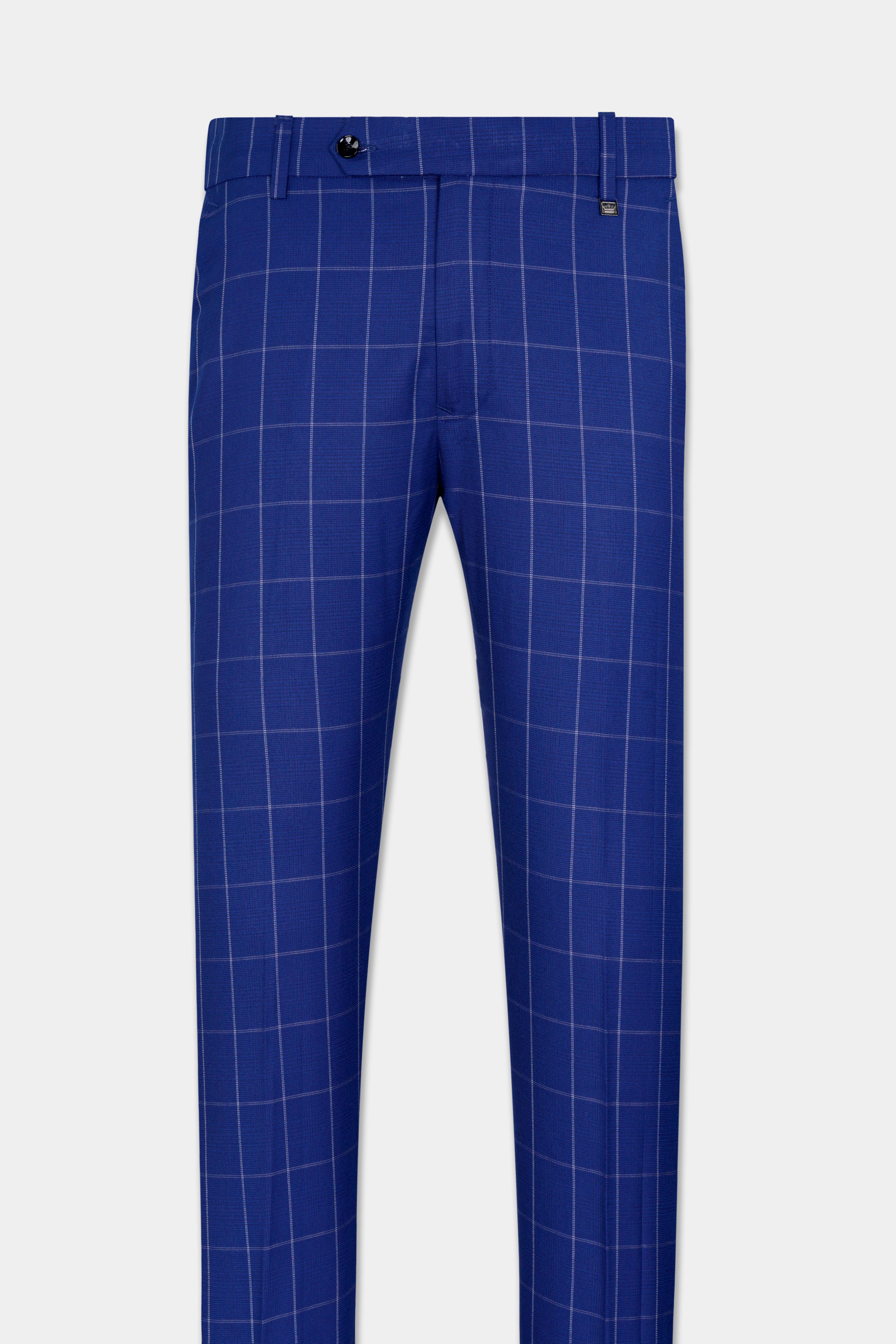 Lapis Blue Checks-Plaid Premium wool blend Pant For Men