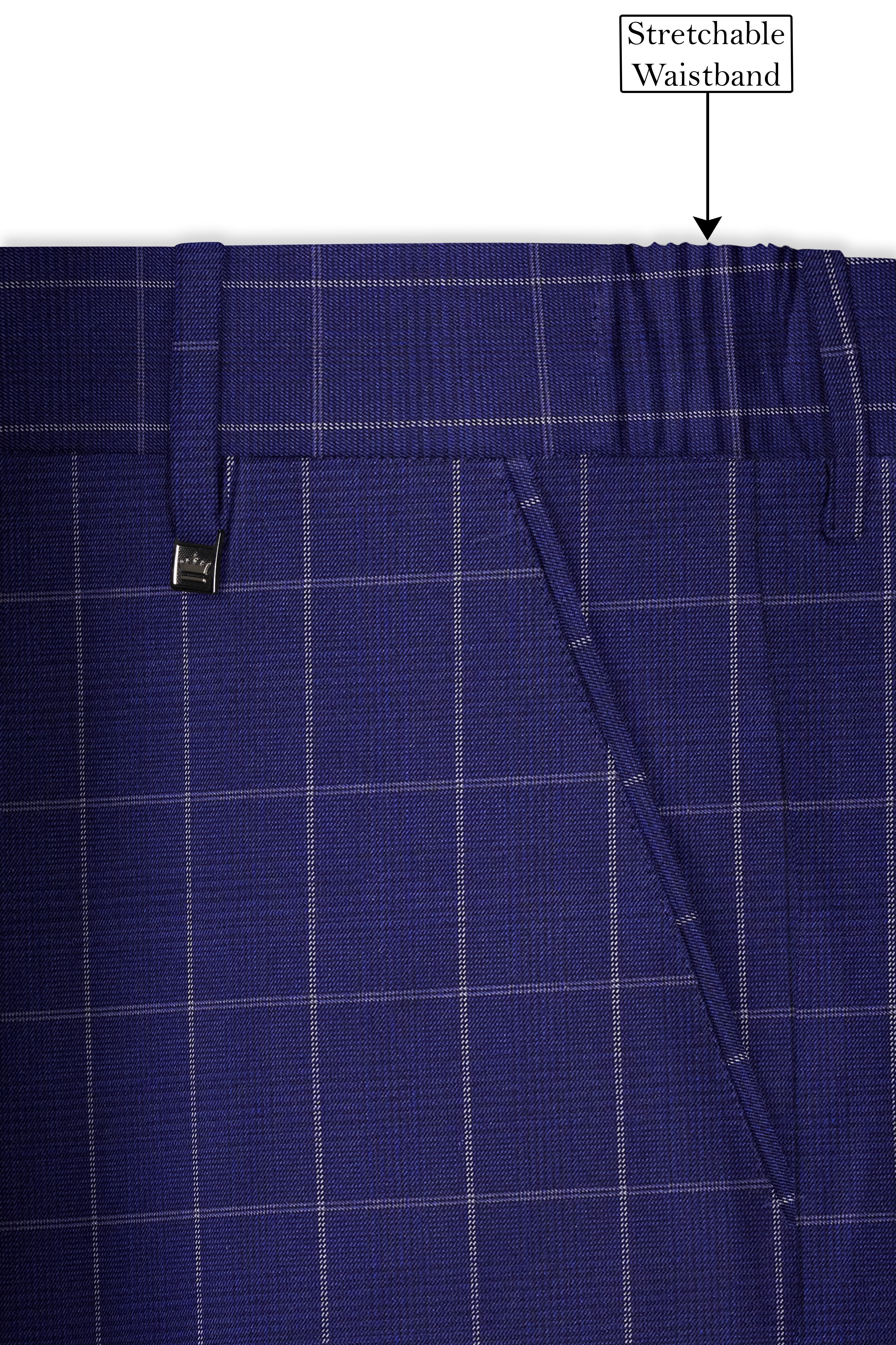 Rhino Blue Windowpane Wool Rich Stretchable Pant