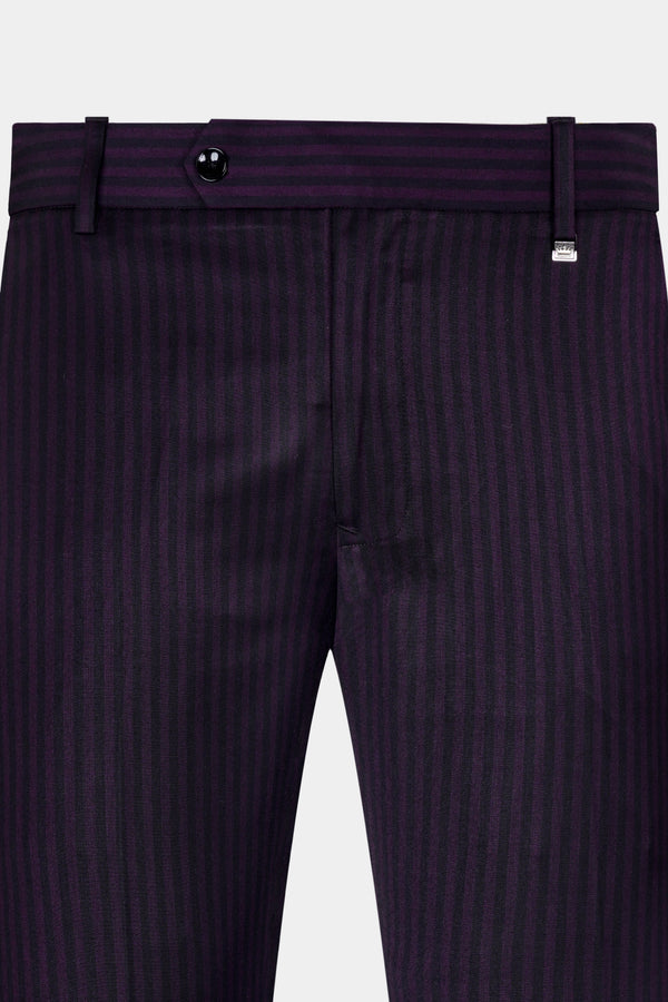 Bleached Purple Striped Wool Rich Stretchable Pant