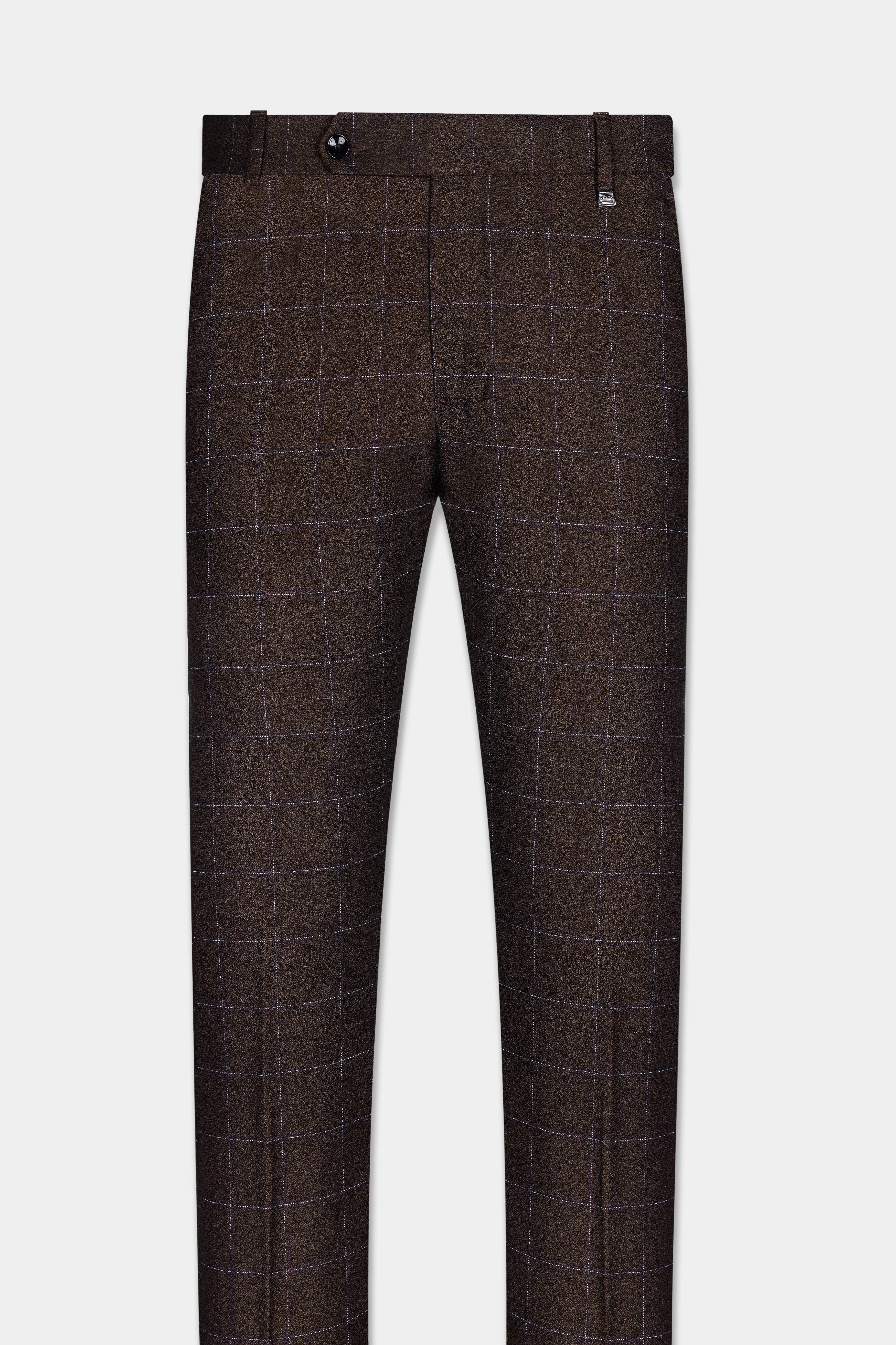 Chicory Brown Checks-Plaid Premium Wool-Blend Pant For Men