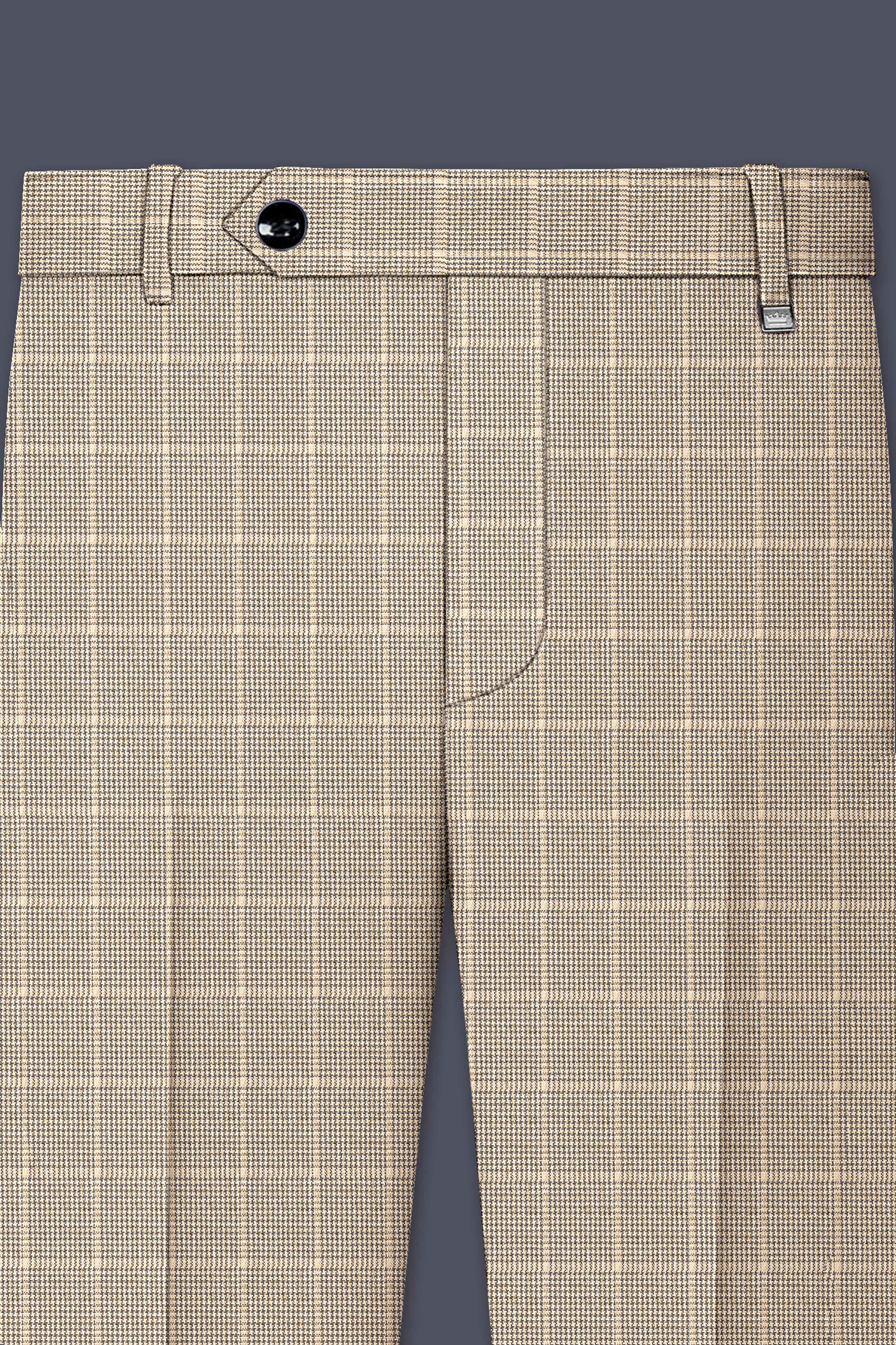 Apricot Brown Plaid Wool Rich Stretchable Waistband Pant