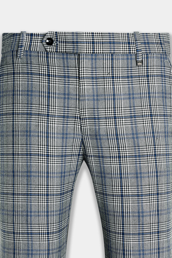 Chalice Gray and Chathams Blue Plaid Houndstooth Tweed Pant