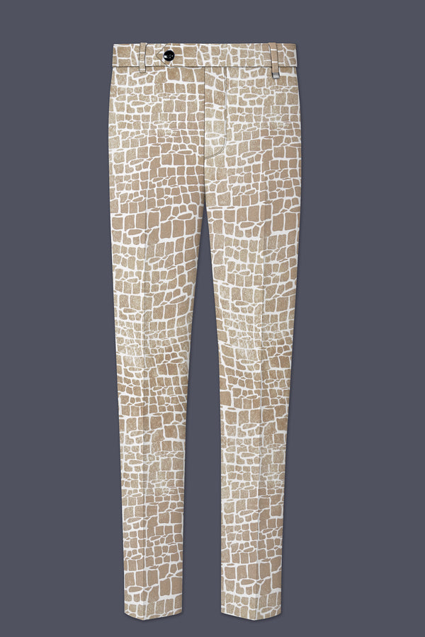 Bright White and Cocoa Brown Printed Premium Cotton Stretchable Waistband Pant