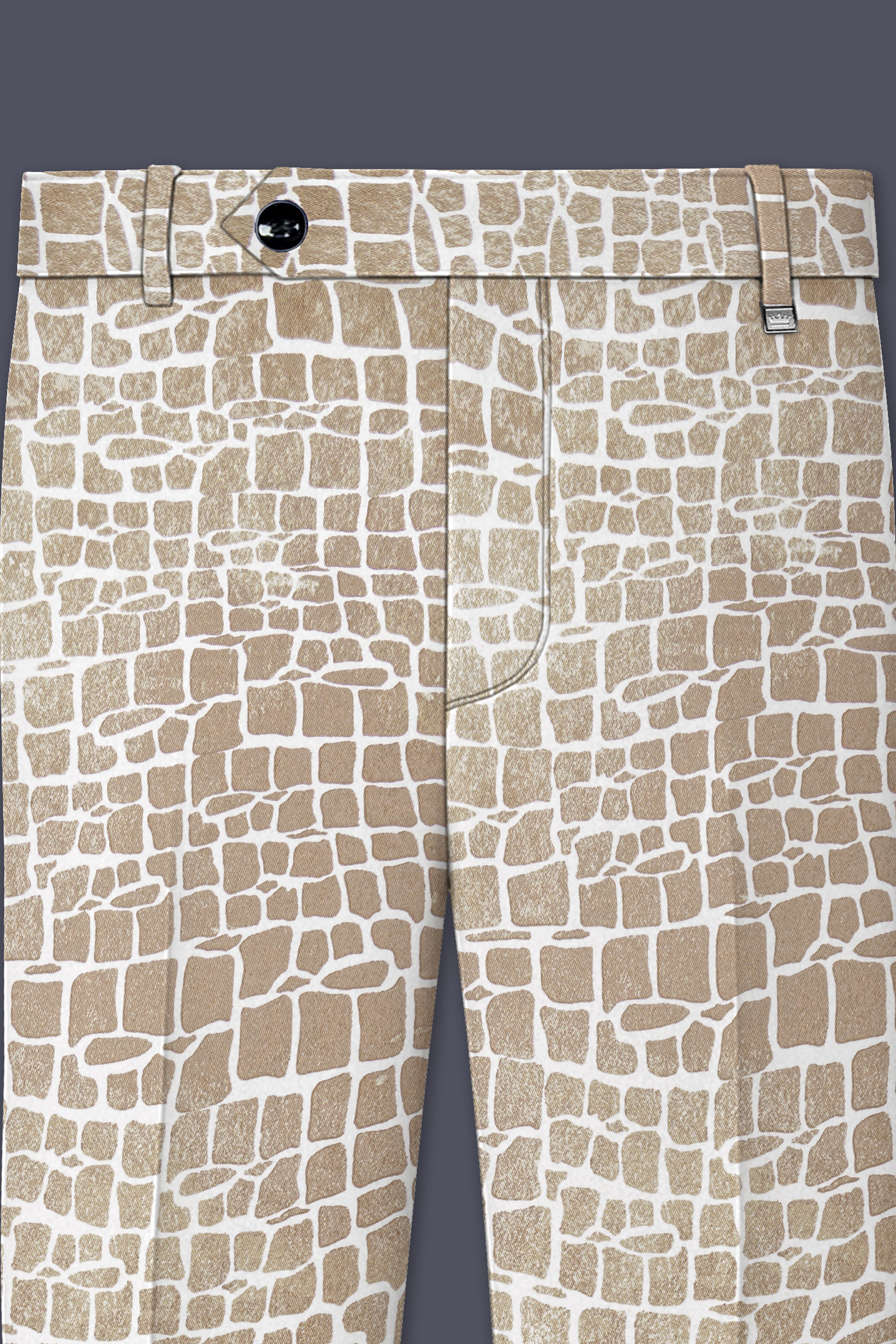 Bright White and Cocoa Brown Printed Premium Cotton Stretchable Waistband Pant