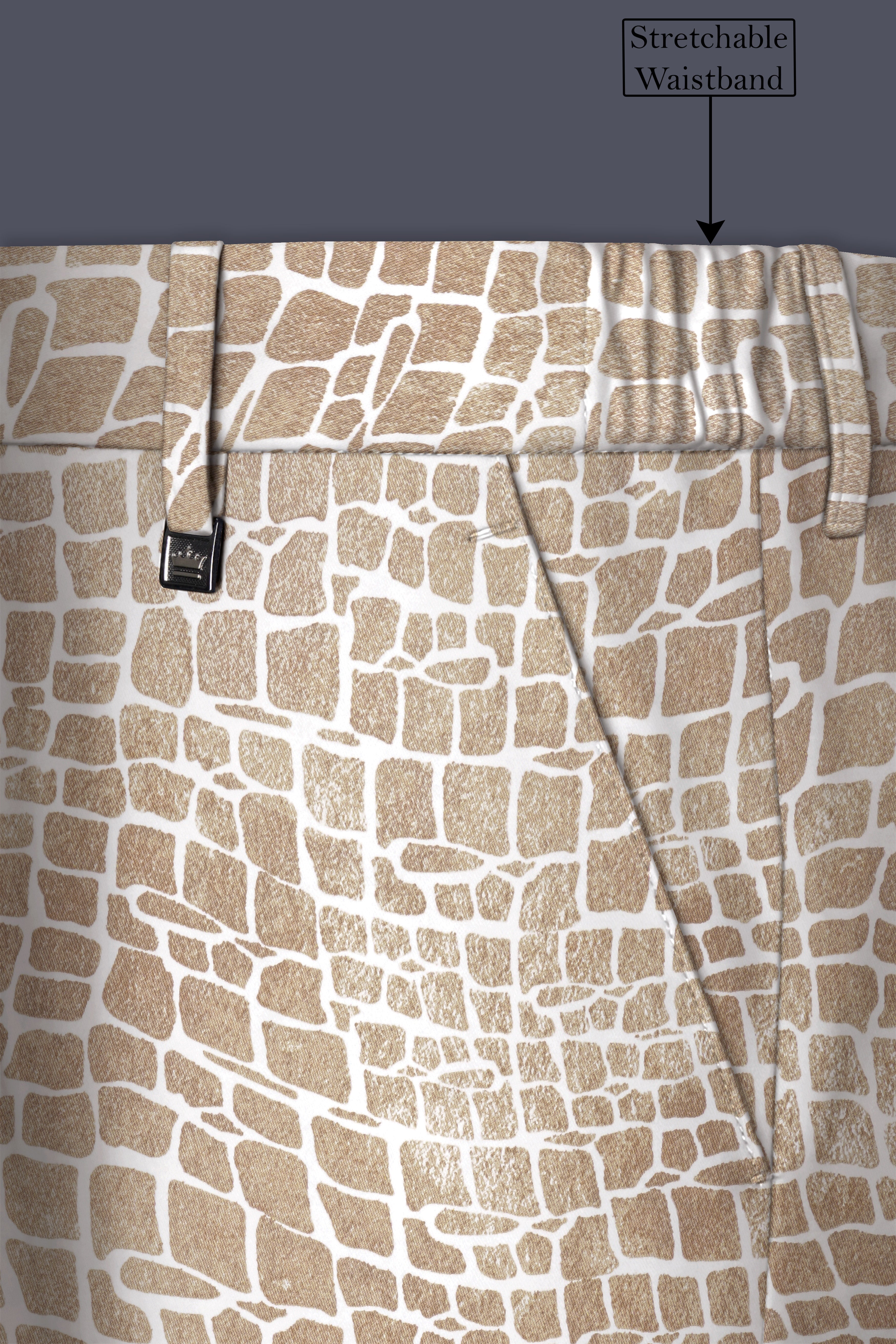 Bright White and Cocoa Brown Printed Premium Cotton Stretchable Waistband Pant