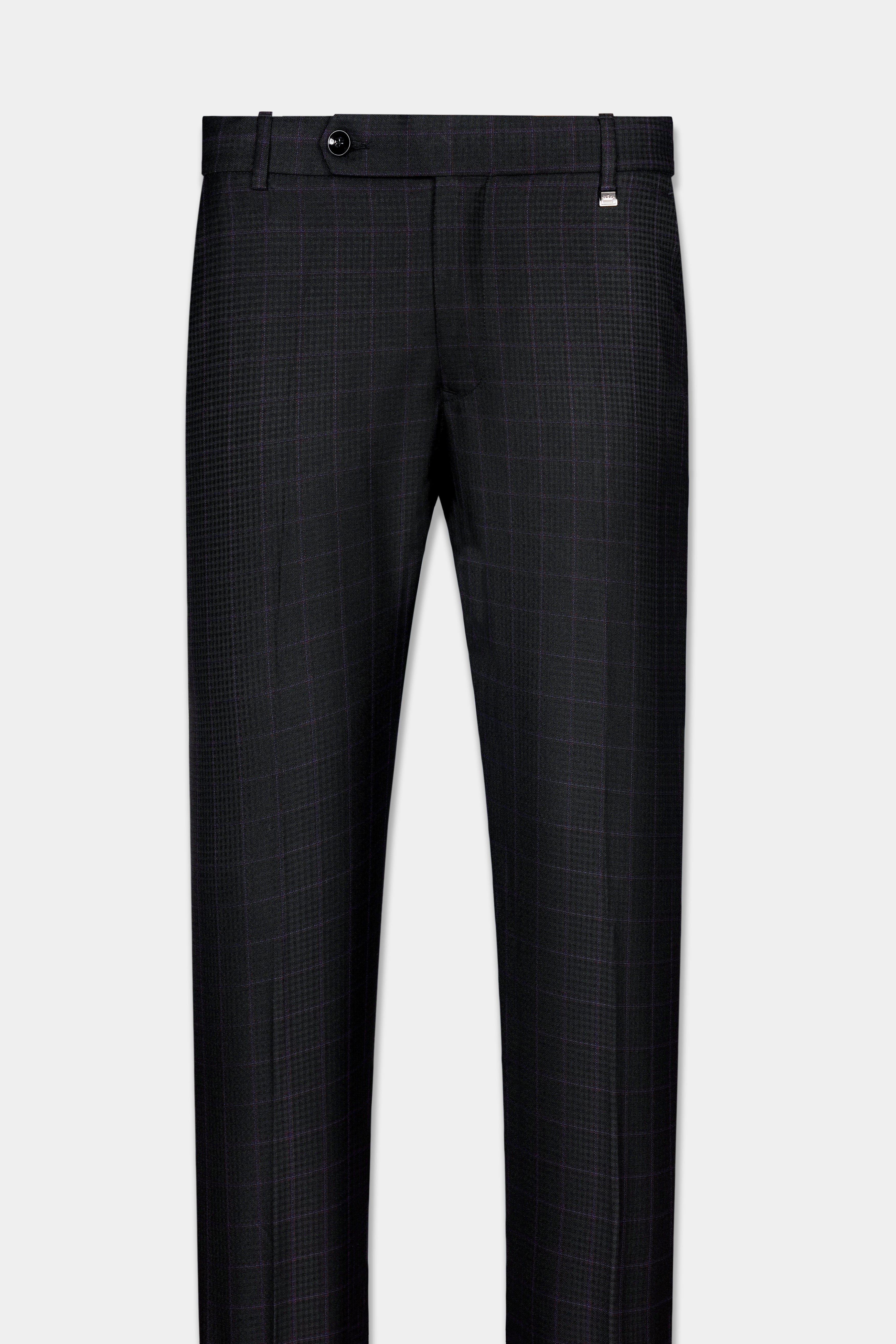 Bastille Black and Murasaki Purple Windowpane Wool Rich Pant T3063-28, T3063-30, T3063-32, T3063-34, T3063-36, T3063-38, T3063-40, T3063-42, T3063-44