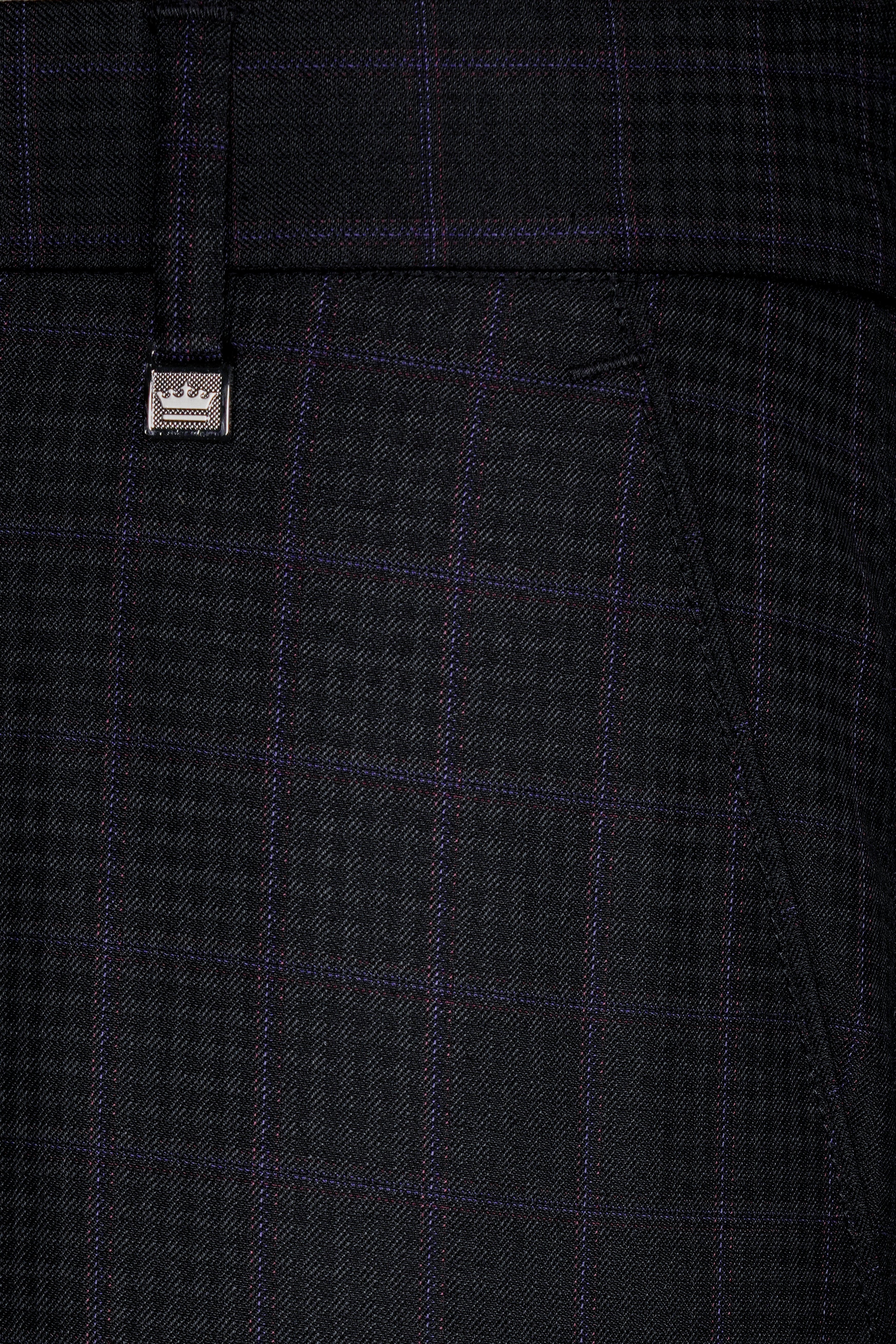 Bastille Black and Murasaki Purple Windowpane Wool Rich Pant T3063-28, T3063-30, T3063-32, T3063-34, T3063-36, T3063-38, T3063-40, T3063-42, T3063-44