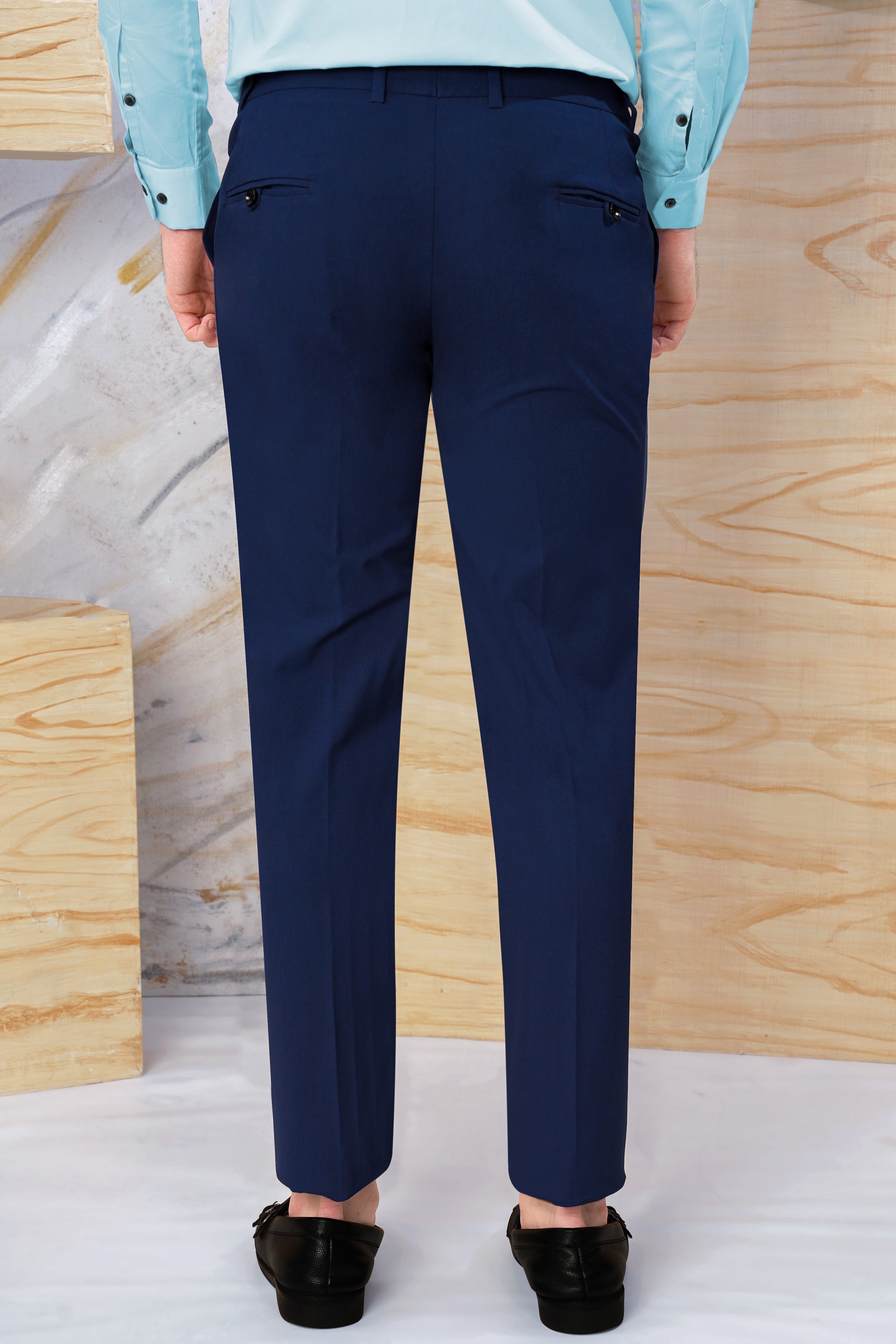 Midnight Blue Wool Rich Stretchable Waistband Pant