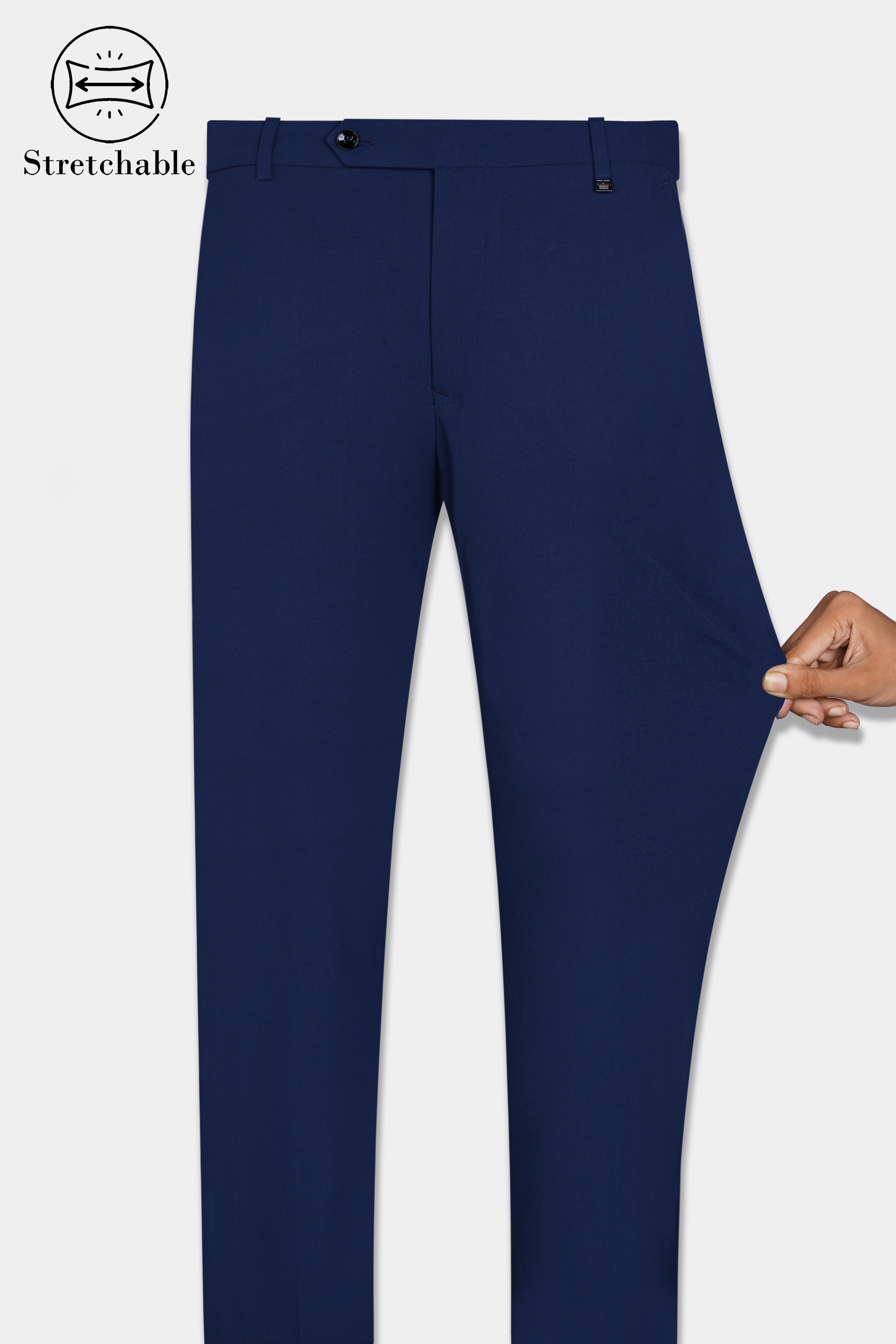 Midnight Blue Wool Rich Stretchable Waistband Pant