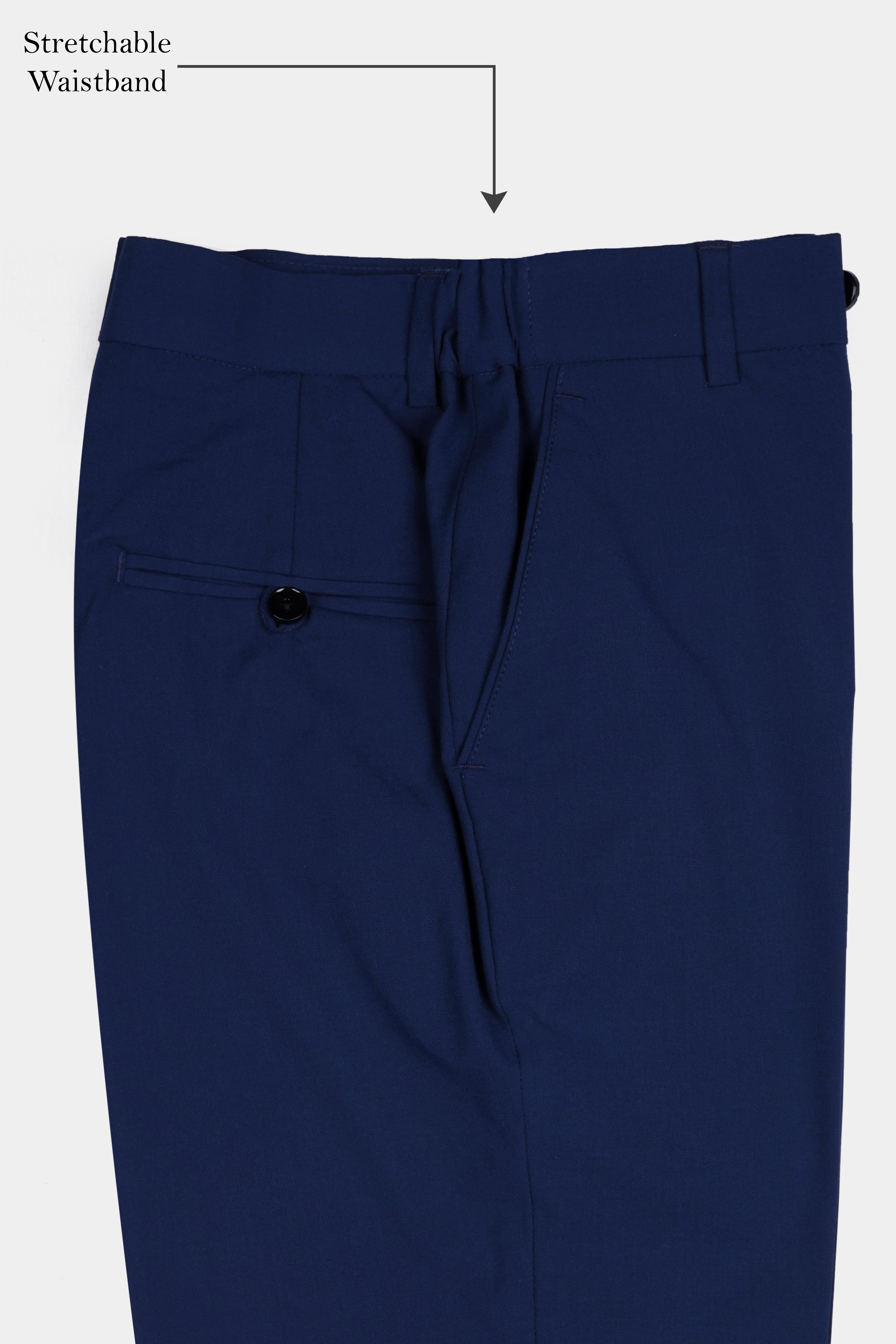 Midnight Blue Wool Rich Stretchable Waistband Pant