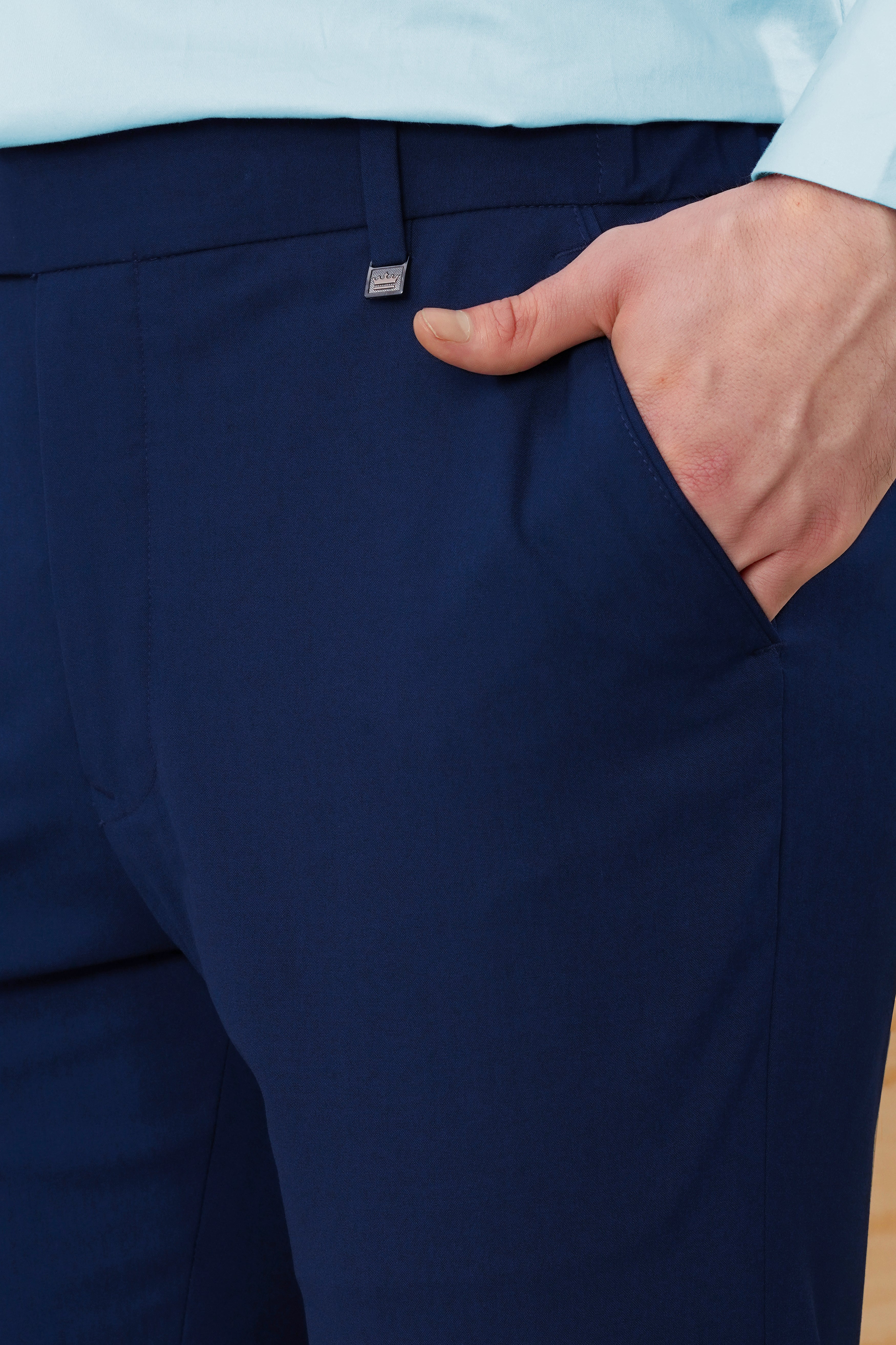 Midnight Blue Wool Rich Stretchable Waistband Pant