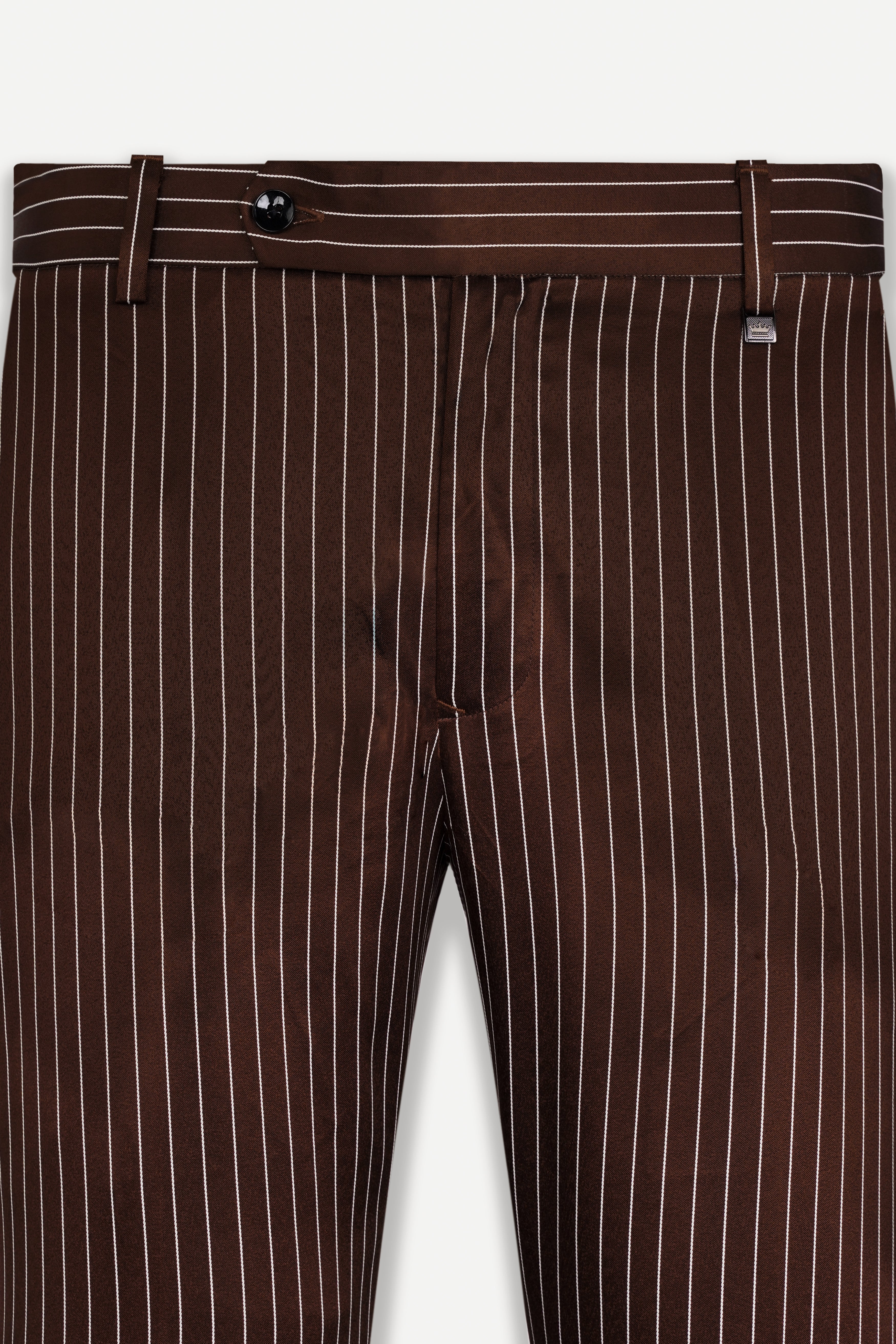 Cork Brown and White Striped Wool Rich Stretchable Waistband Pant