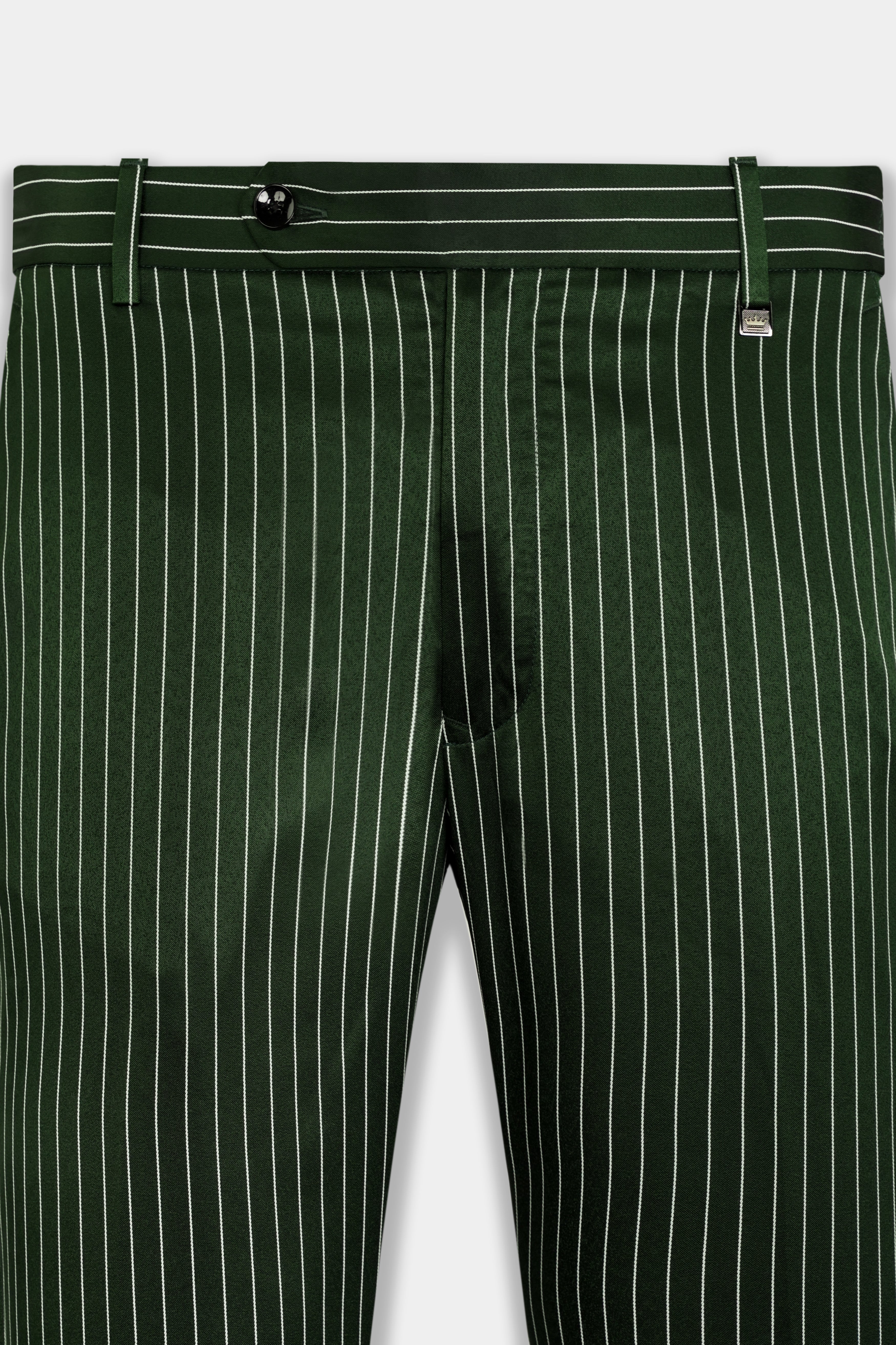 Myrtle Green and White Striped Wool Rich Pant
