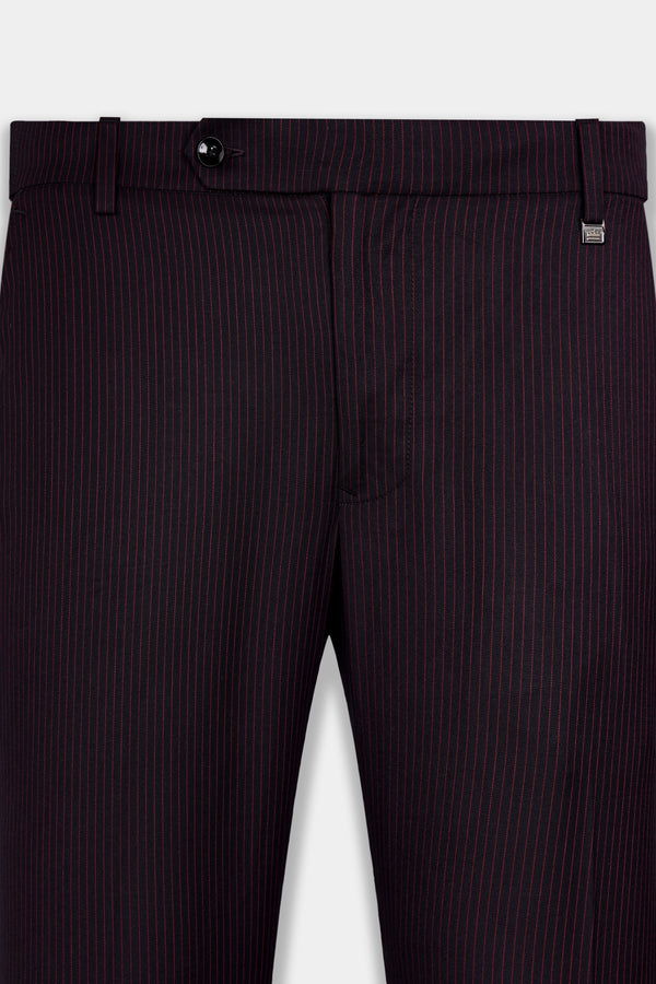Onyx Maroon and Mandy Pink Striped Wool Rich Stretchable Waistband Pant
